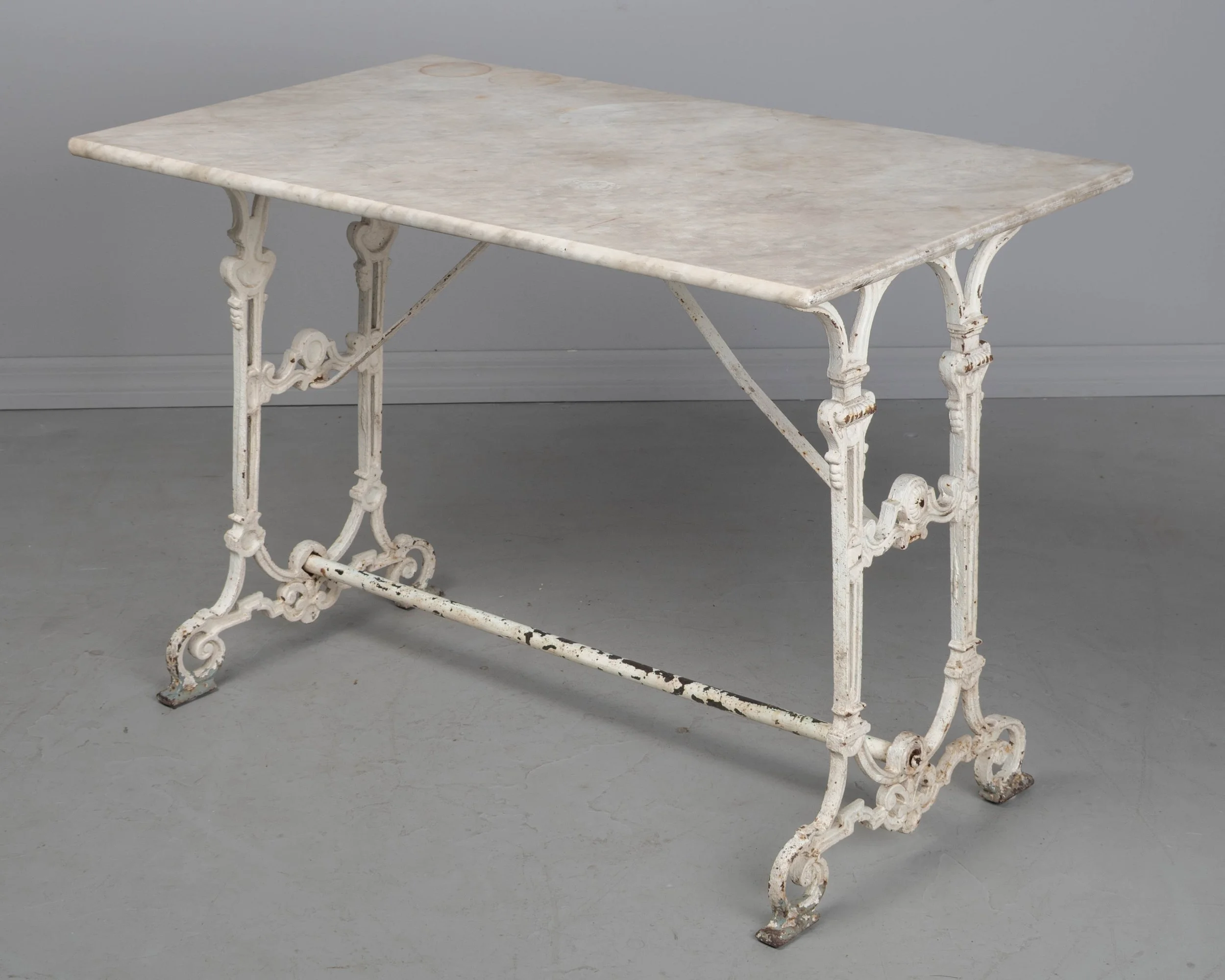 19th Century French Cast Iron Marble Top Bistro Table