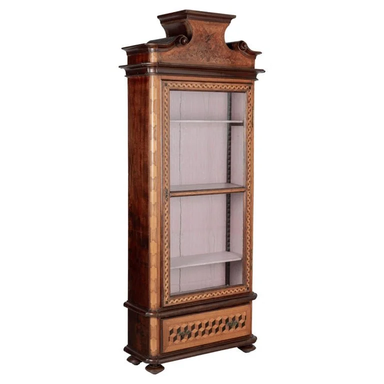 19th Century Marquetry Vitrine or Display Cabinet