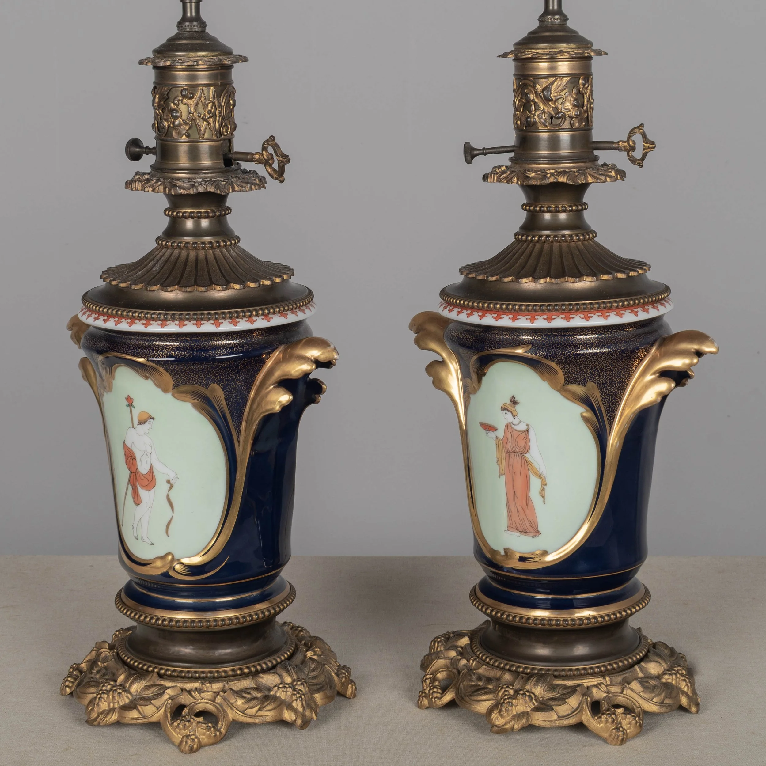 Pair of 19th Century French Vieux Paris Porcelain Lamps
