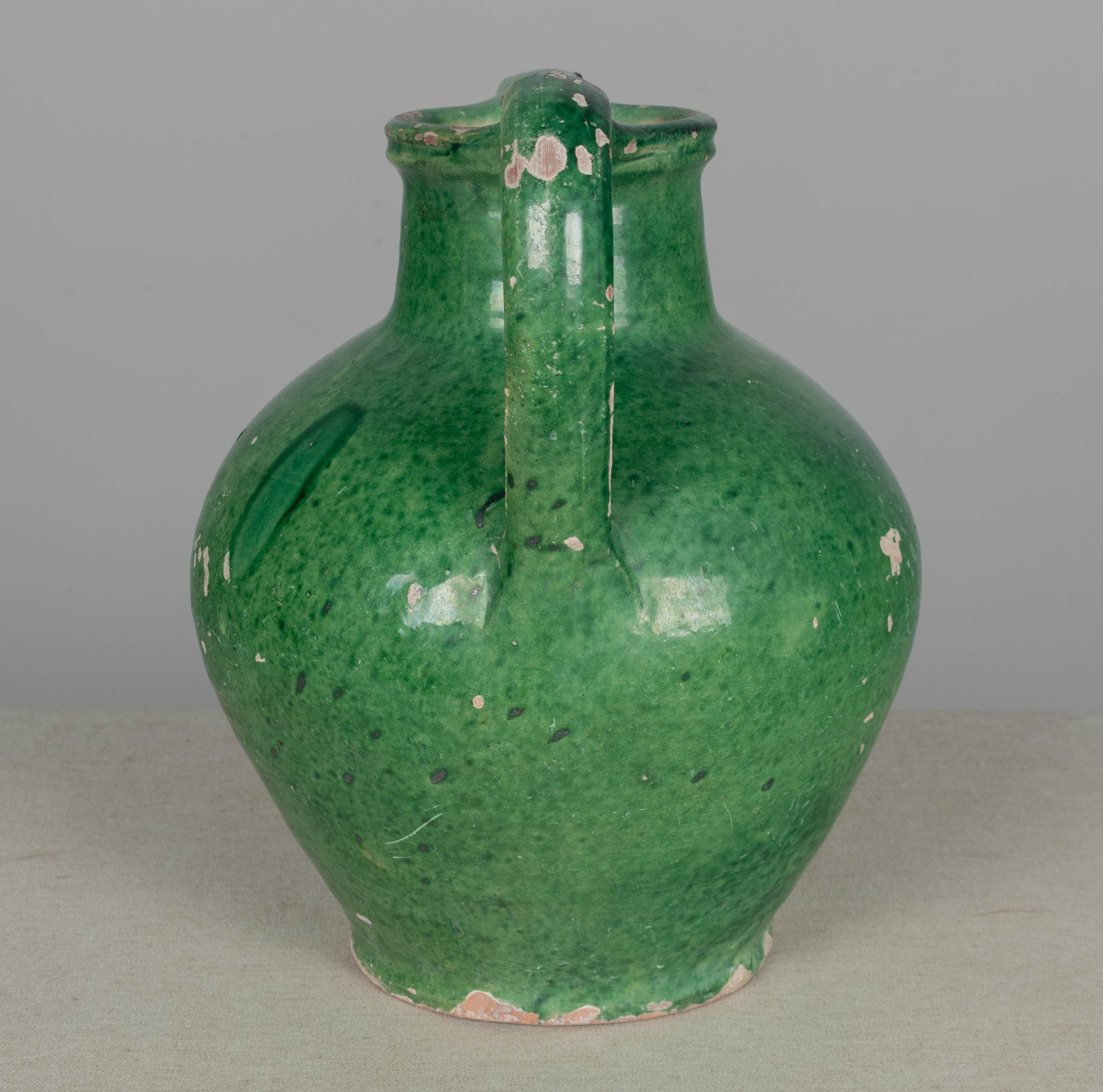 French Terracotta Green Glazed Vinegar or Water Jug