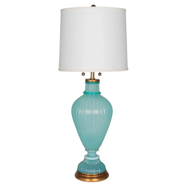 Aqua Blue Murano Glass Lamp by Archimede Seguso for Marbro, Italy 1950s