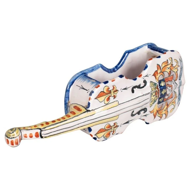 19th Century French Alcide Chaumeil Faience Miniature Violin Vessel