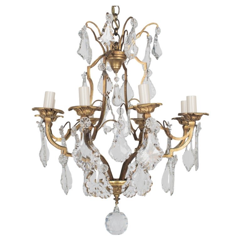 Early 1900's Louis XV Style Brass and Prism Chandelier 8 Lights