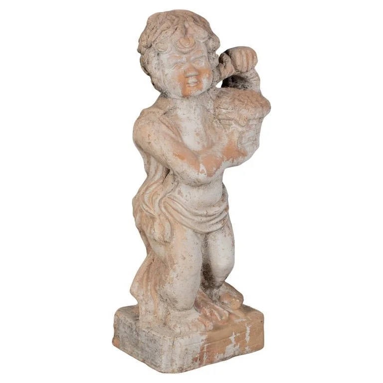 French Terracotta Garden Cherub Statue