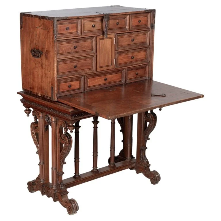 An early 19th century Spanish vargueno, or portable desk, made of hand-planed solid walnut