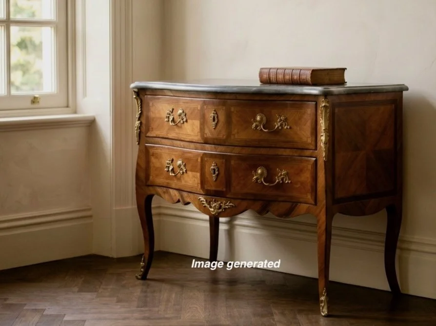 Louis XV Commode Sauteuse with Marquetry and Turquin Marble