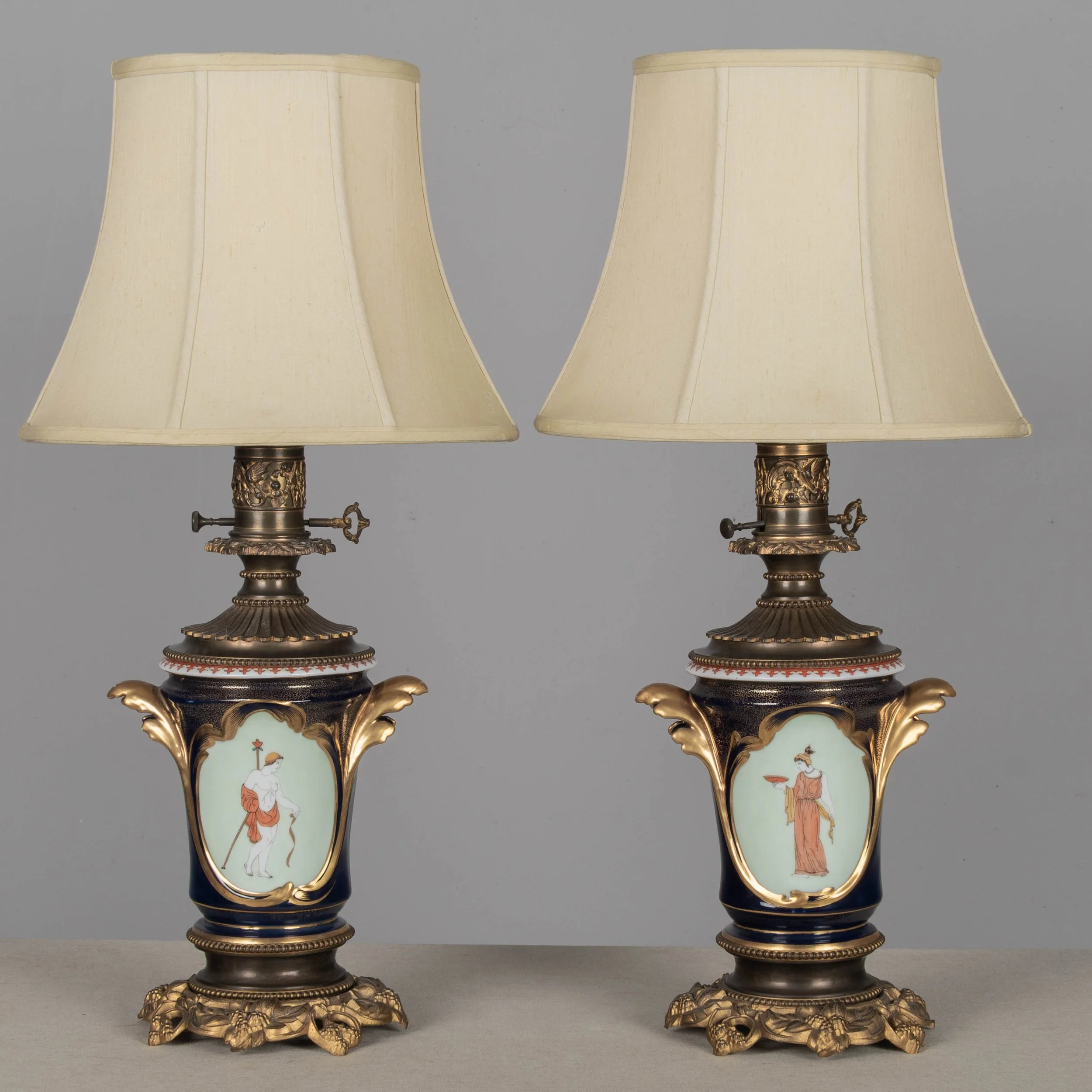 Pair of 19th Century French Vieux Paris Porcelain Lamps