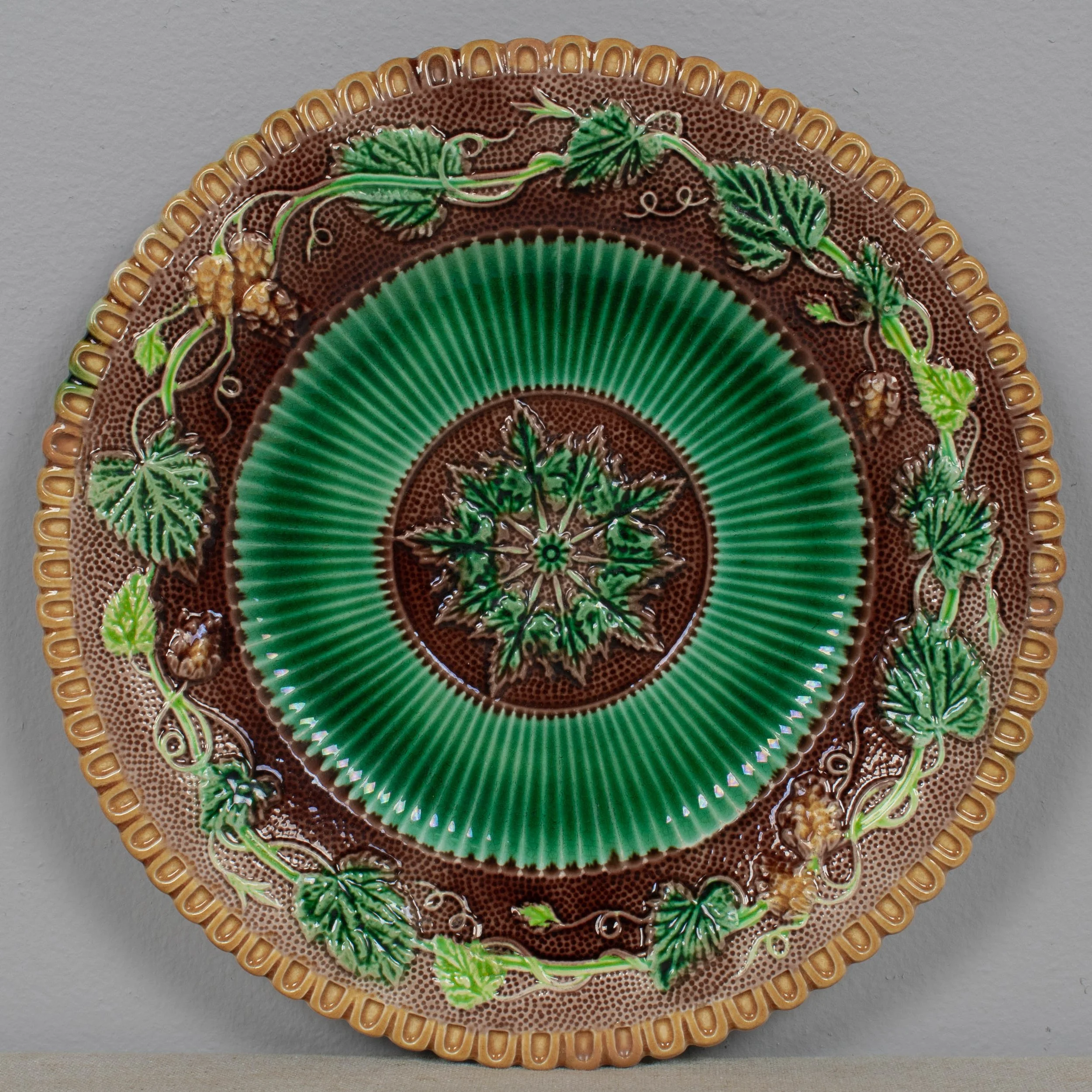 George Jones Majolica Plate, Grapevine Pattern, English, Circa 1865