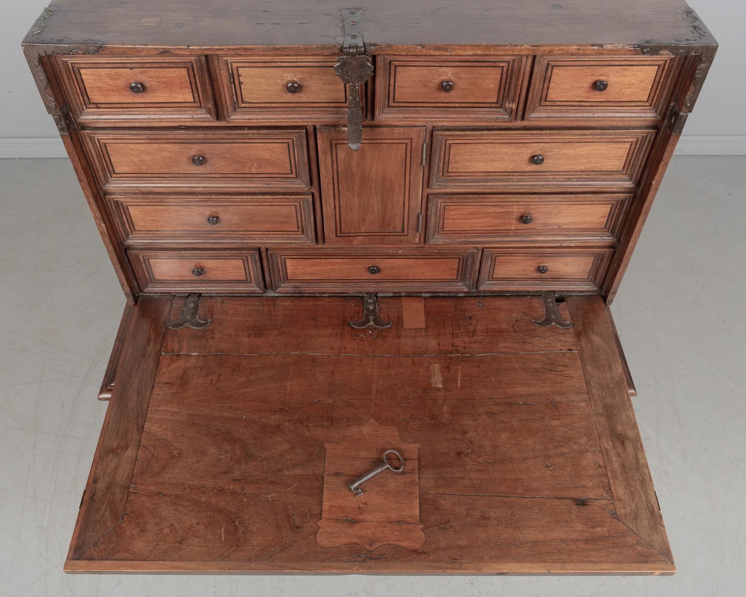 An early 19th century Spanish vargueno, or portable desk, made of hand-planed solid walnut