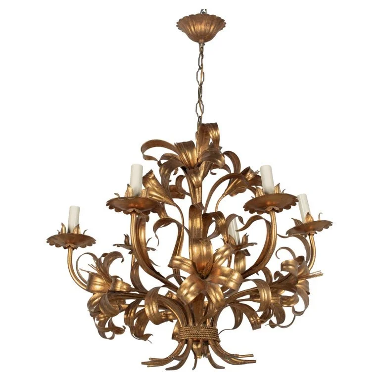 Italian Gilt Tôle Chandelier Six Lights