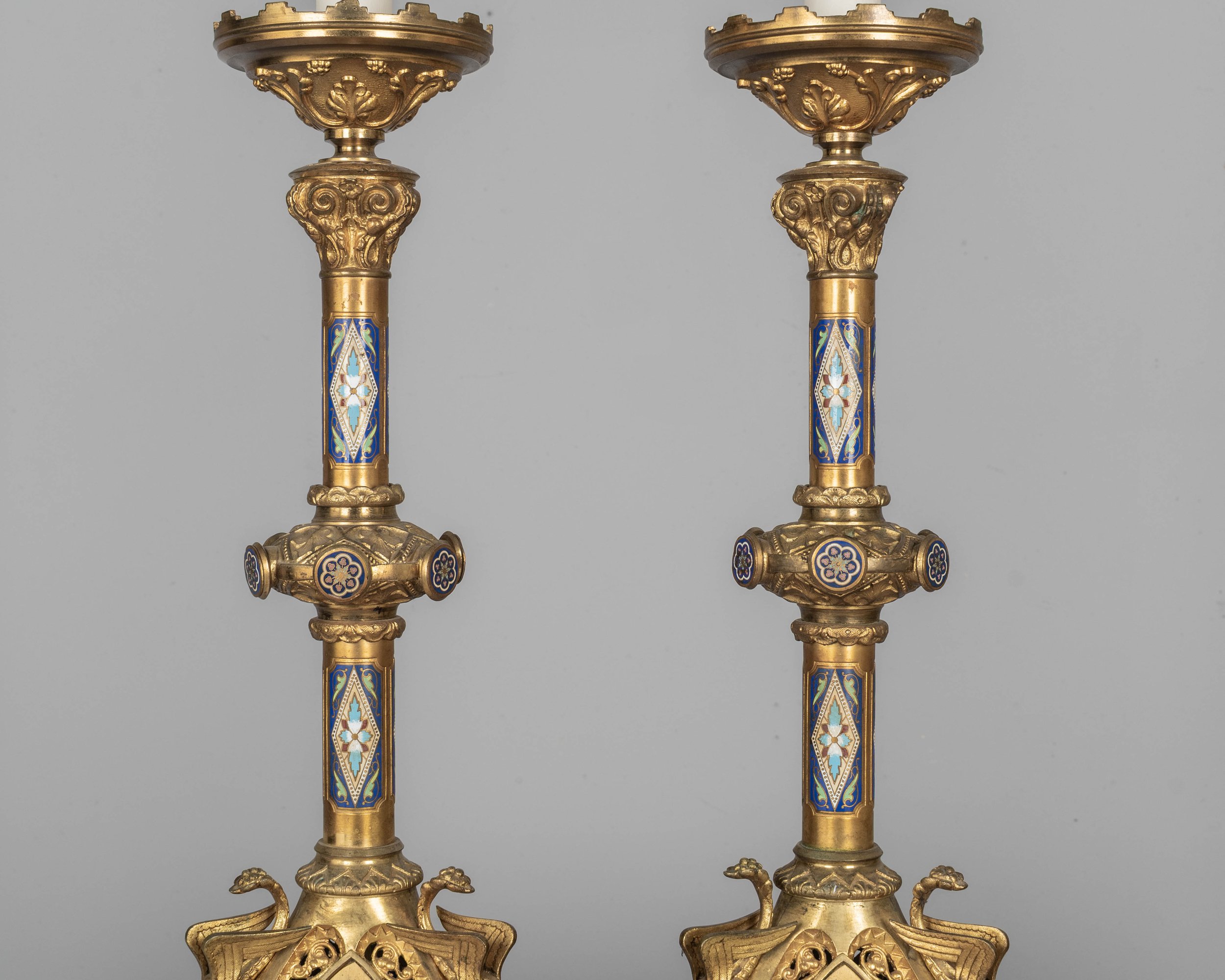 Pair of 19th Century French Bronze Candlestick Lamps