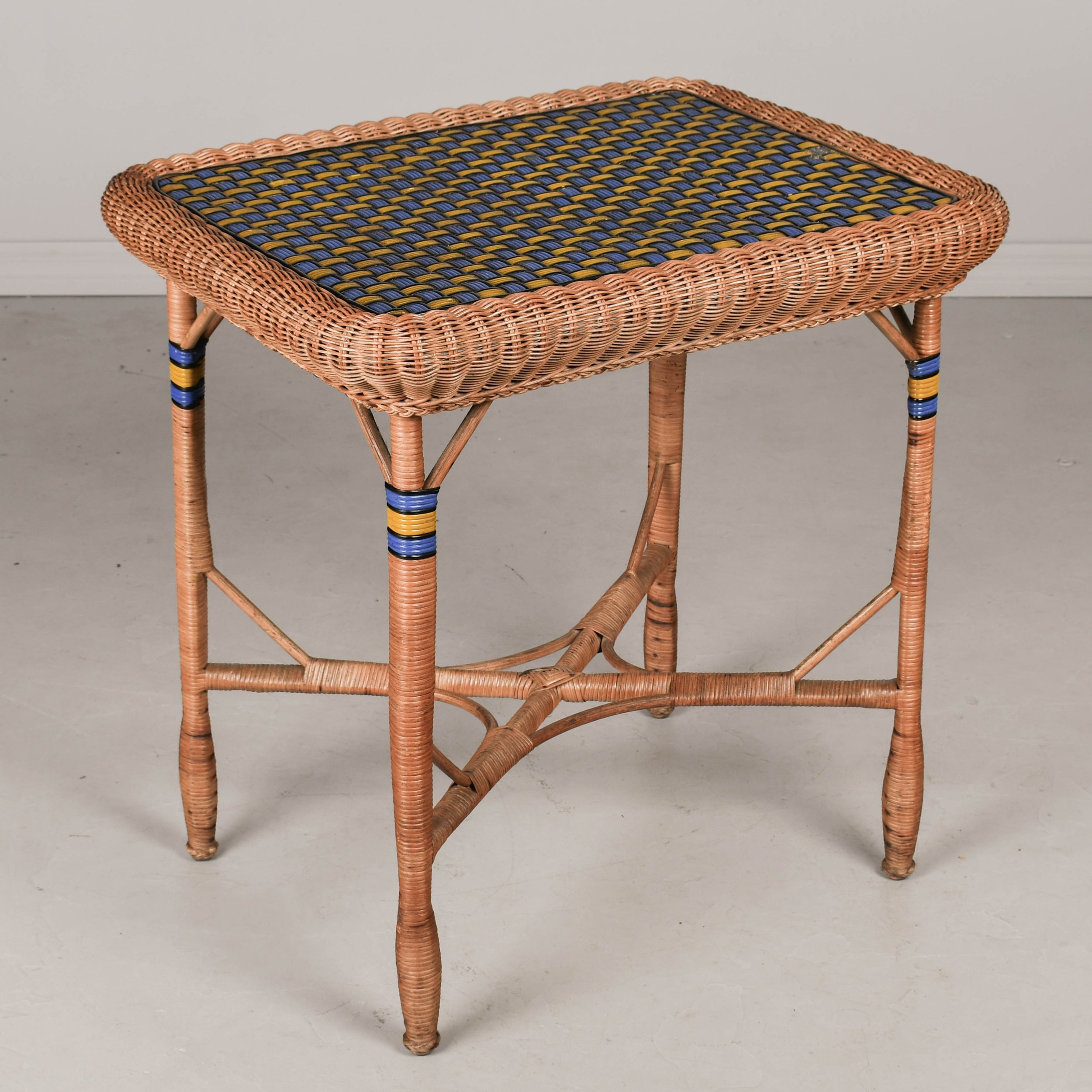 French Art Deco Rattan Patio Table and Chairs