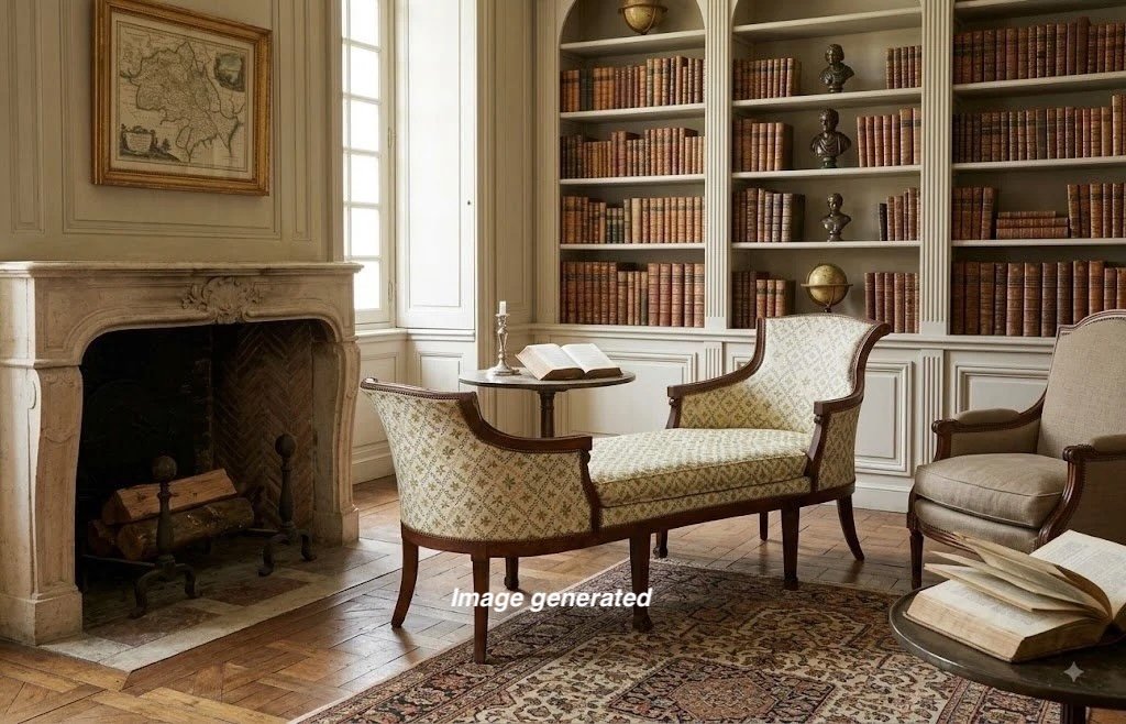 A late 18th Century French Louis XVI style duchesse en bateau, or chaise longue by master furniture maker Pierre Pillot