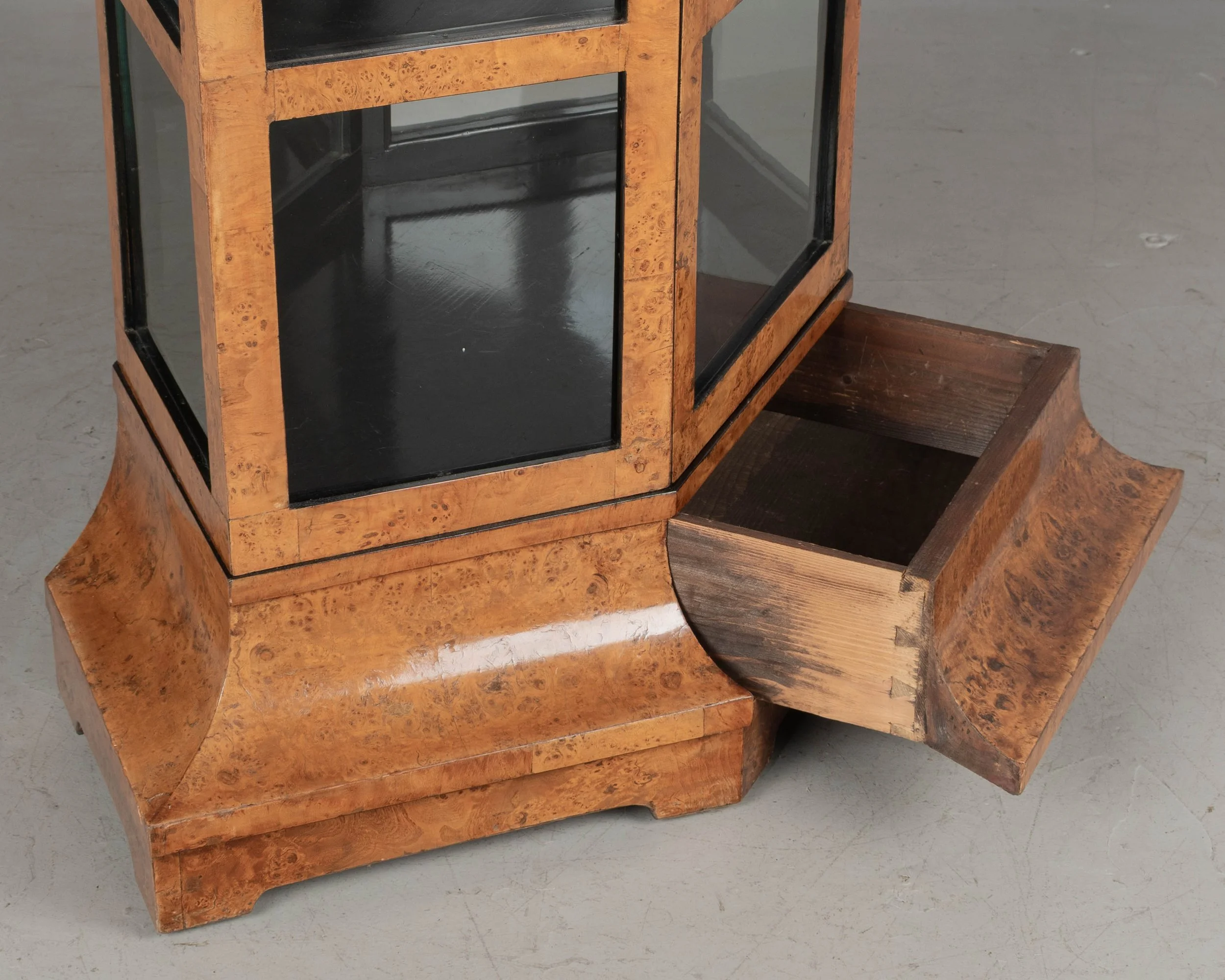 Biedermeier Hexagonal Vitrine, Elm Wood & Glass,