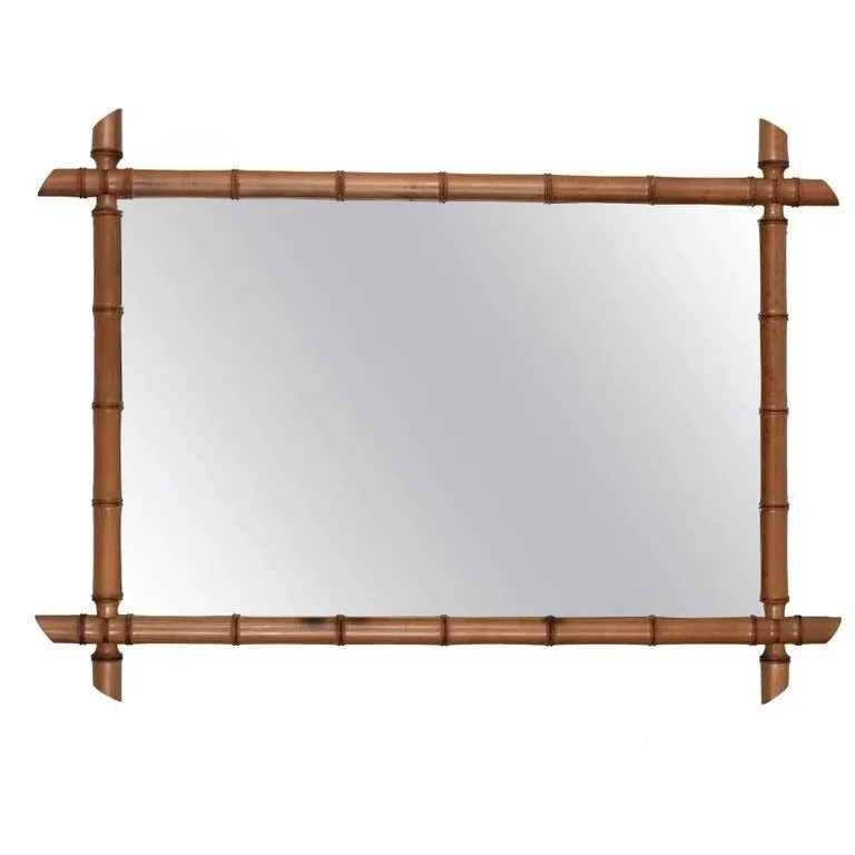 French Faux Bamboo Cherry Wood Mirror 27.5" x 37.5"