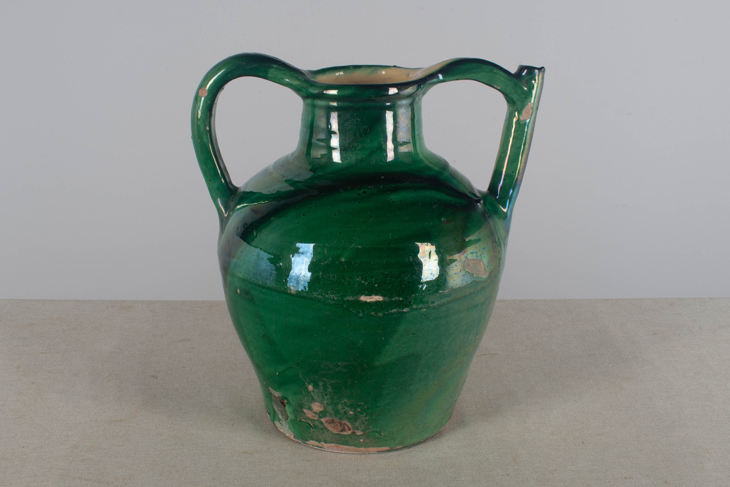 Early 20th Century Green Glazed Water Jug from France