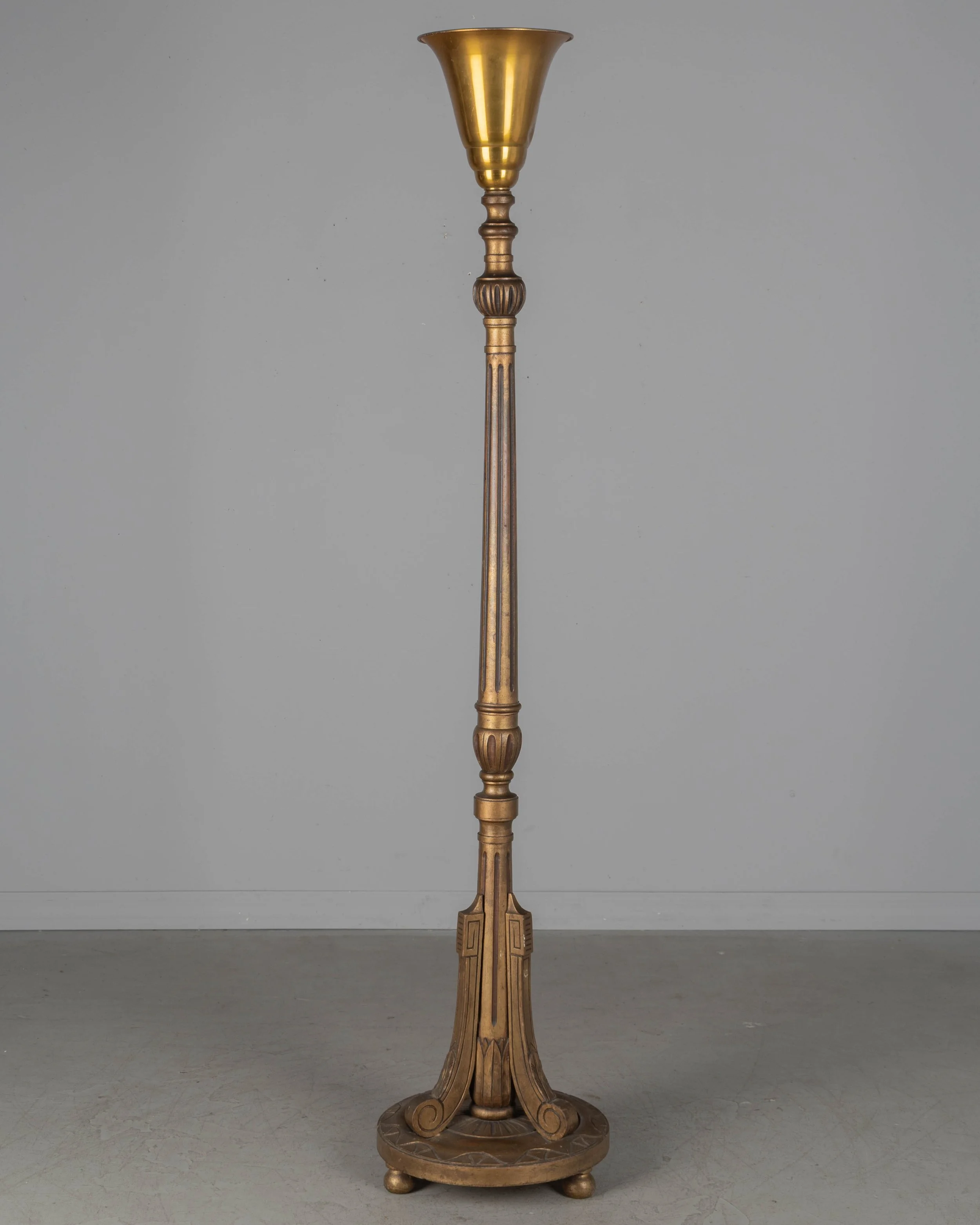 French Louis XVI Style Giltwood Torchiere Floor Lamp