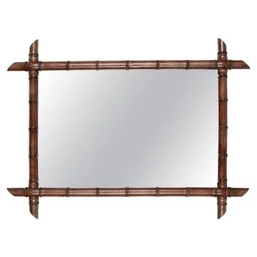 French Faux Bamboo Cherry Wood Mirror 27.5" x 37"
