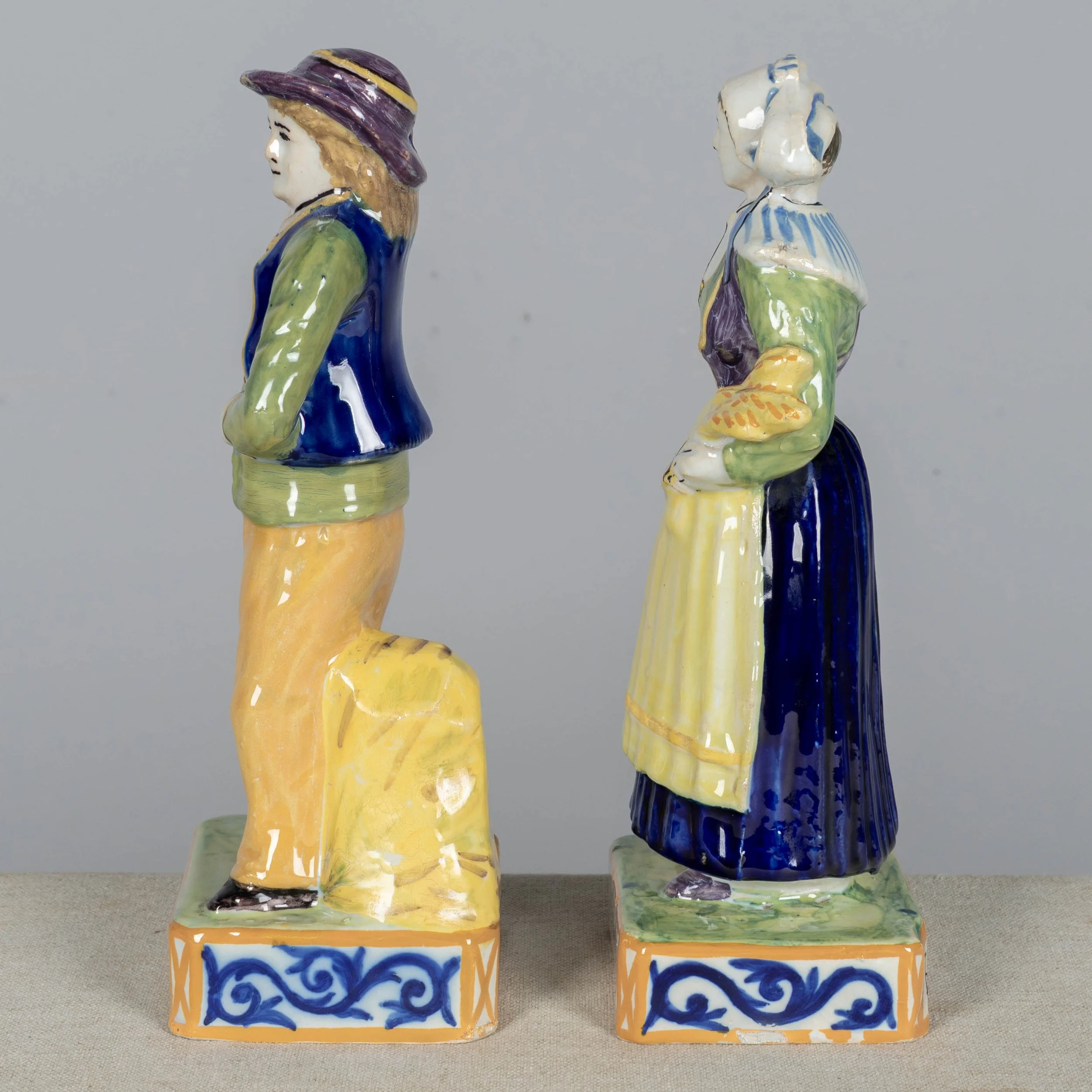 Pair of 19th Century French Henriot Quimper Faience Figurines