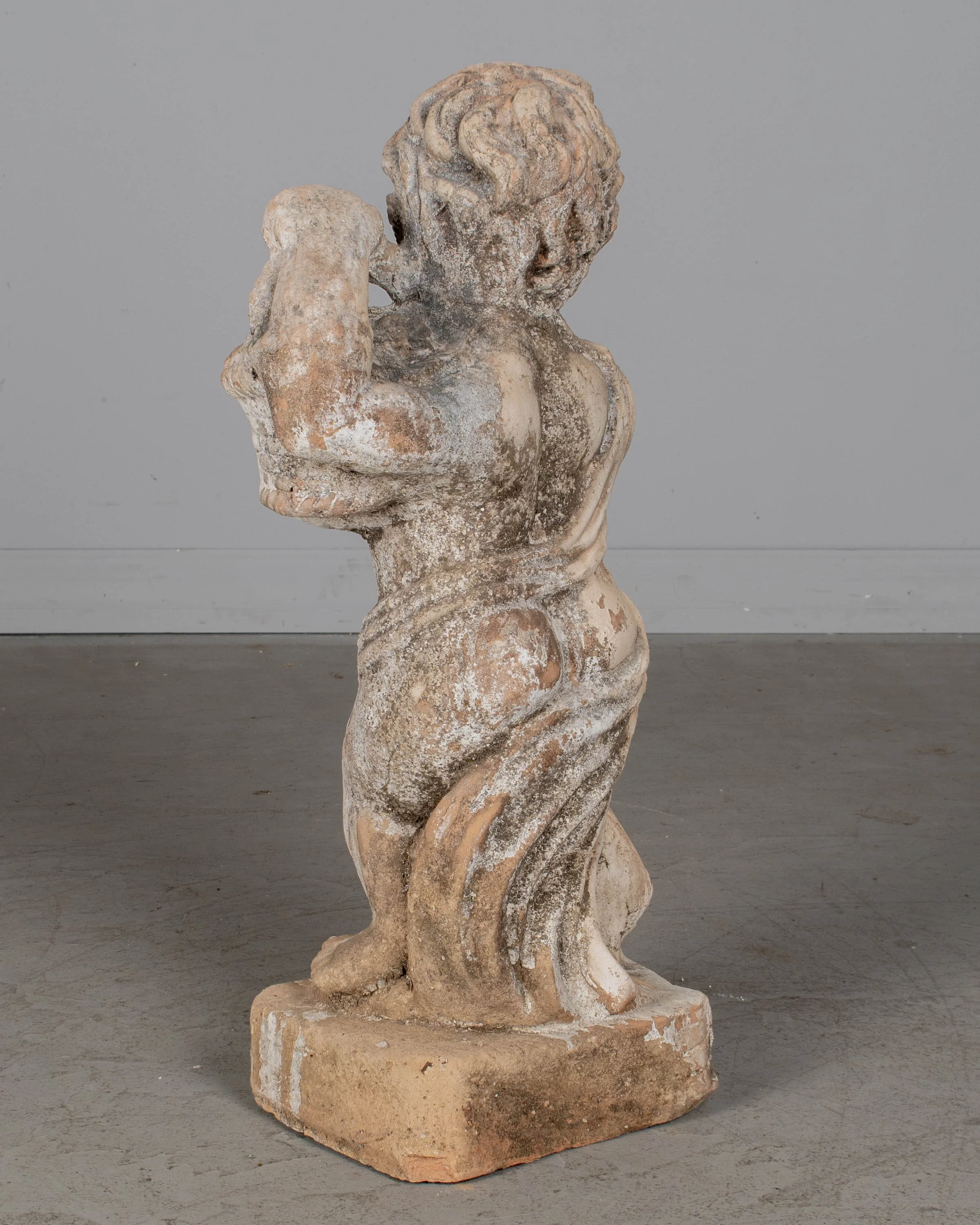 French Terracotta Garden Cherub Statue