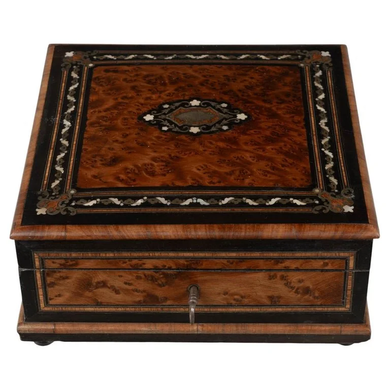 19th Century Napoleon III Marquetry Box, Mother of Pearl Inlay