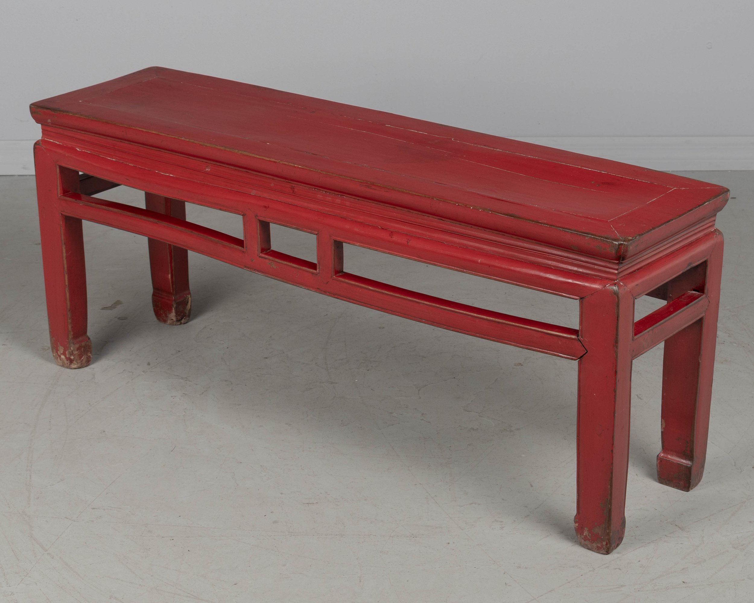 19th Century Chinese Qing Dynasty Red Lacquered Bench