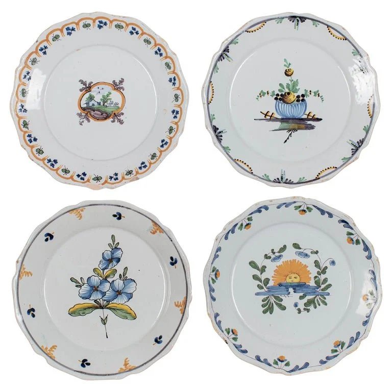 18th Century French Faience Plates Set of 4