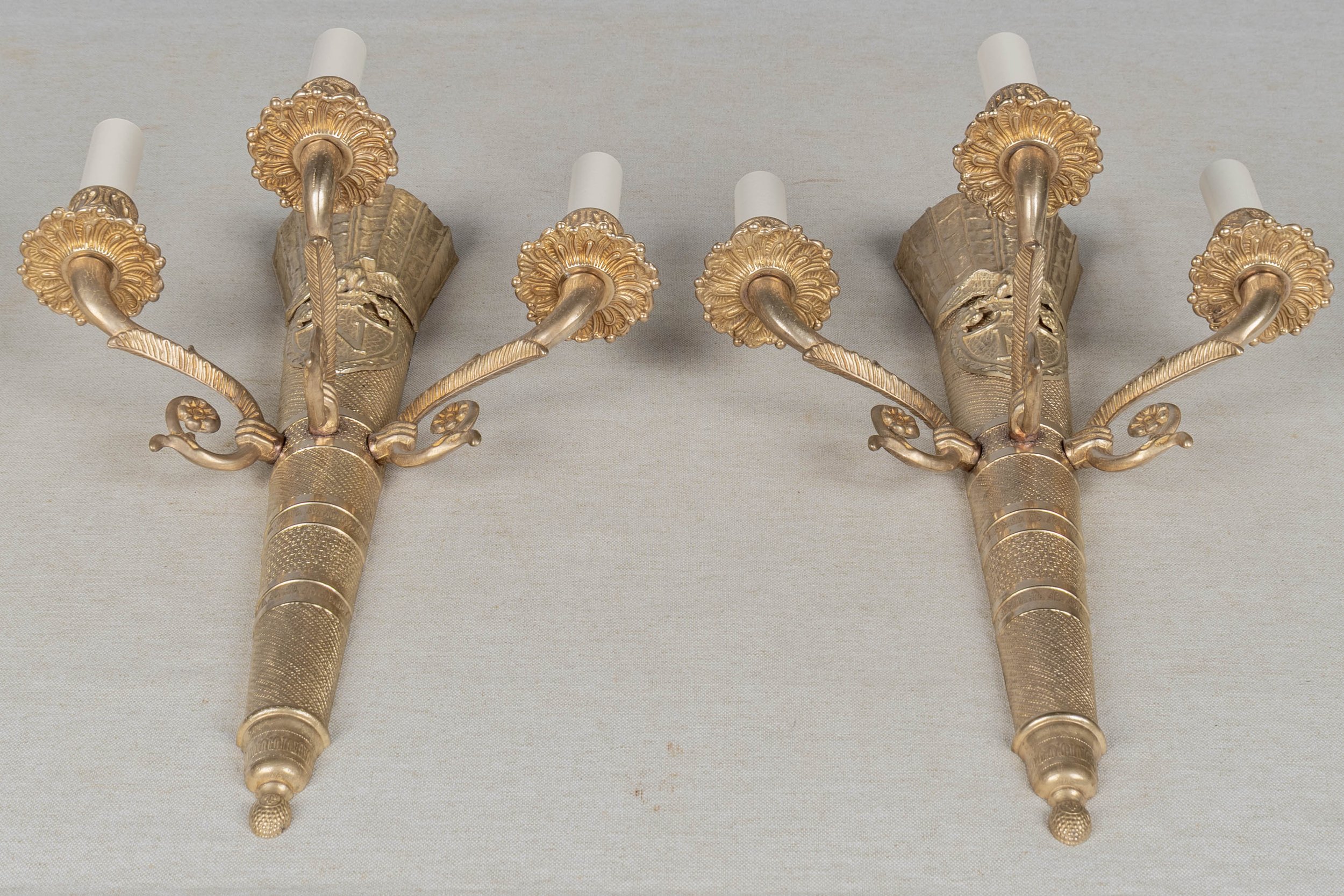 pair of early 20th Century Napoleon III style French cast bronze sconces,