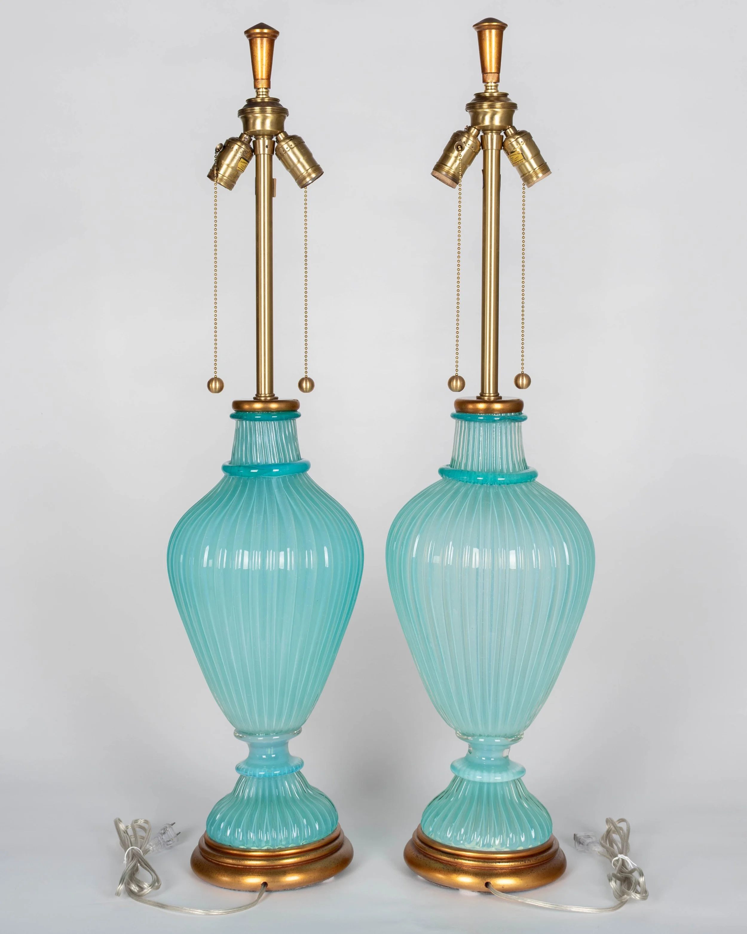Pair of Seguso Murano Glass Marbro Lamps