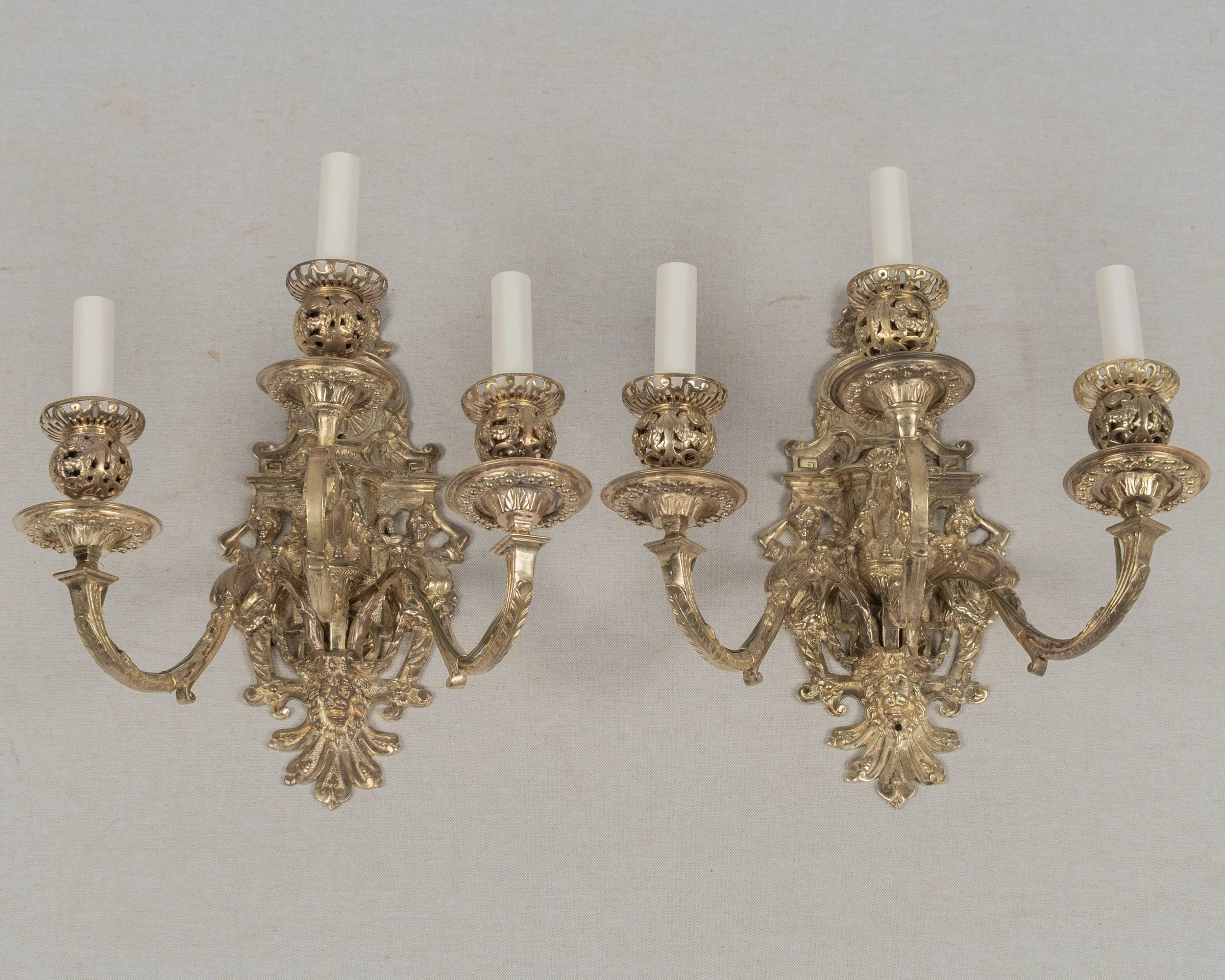 Pair of 19th Century French Baroque Cast Bronze Wall Sconces