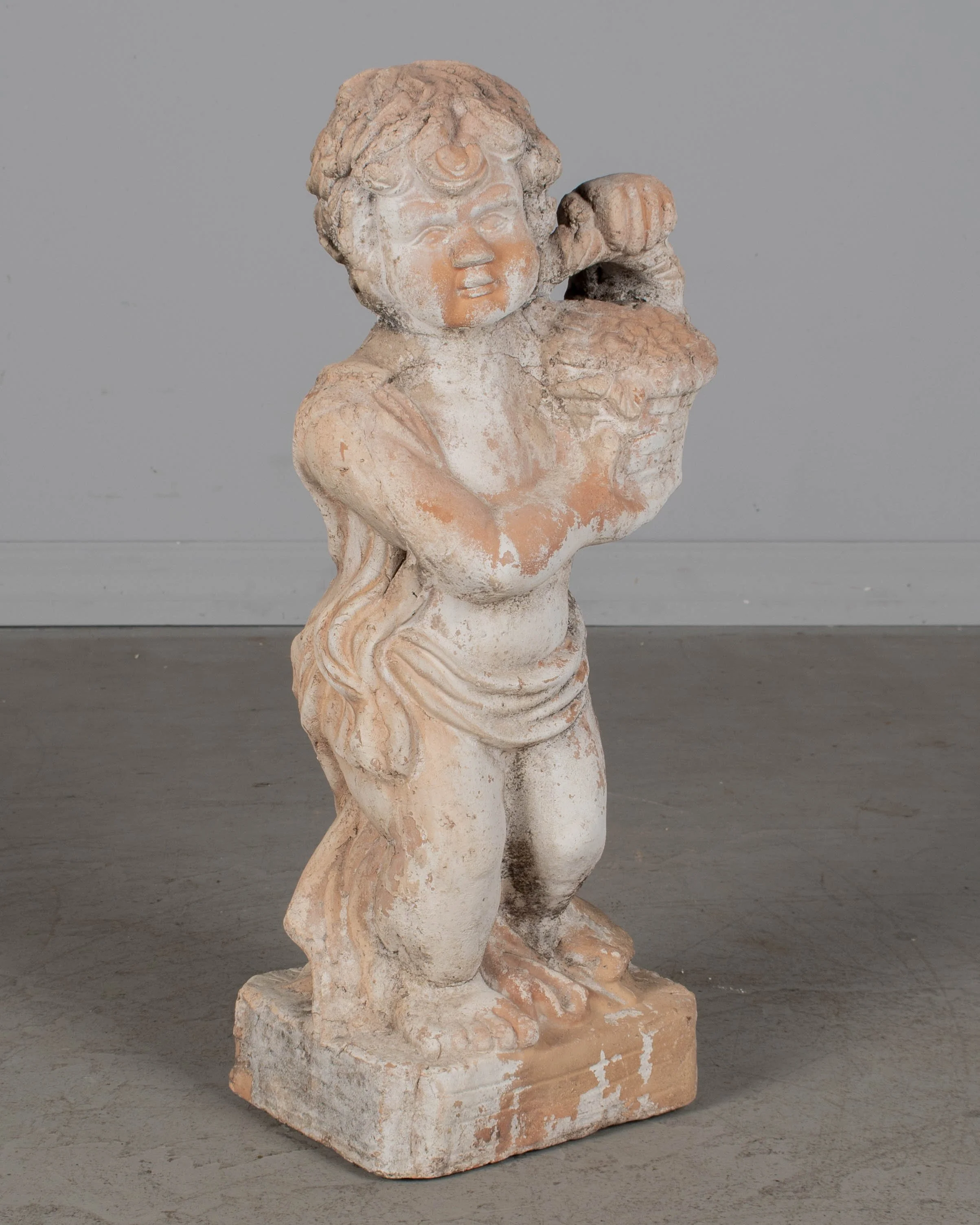 French Terracotta Garden Cherub Statue
