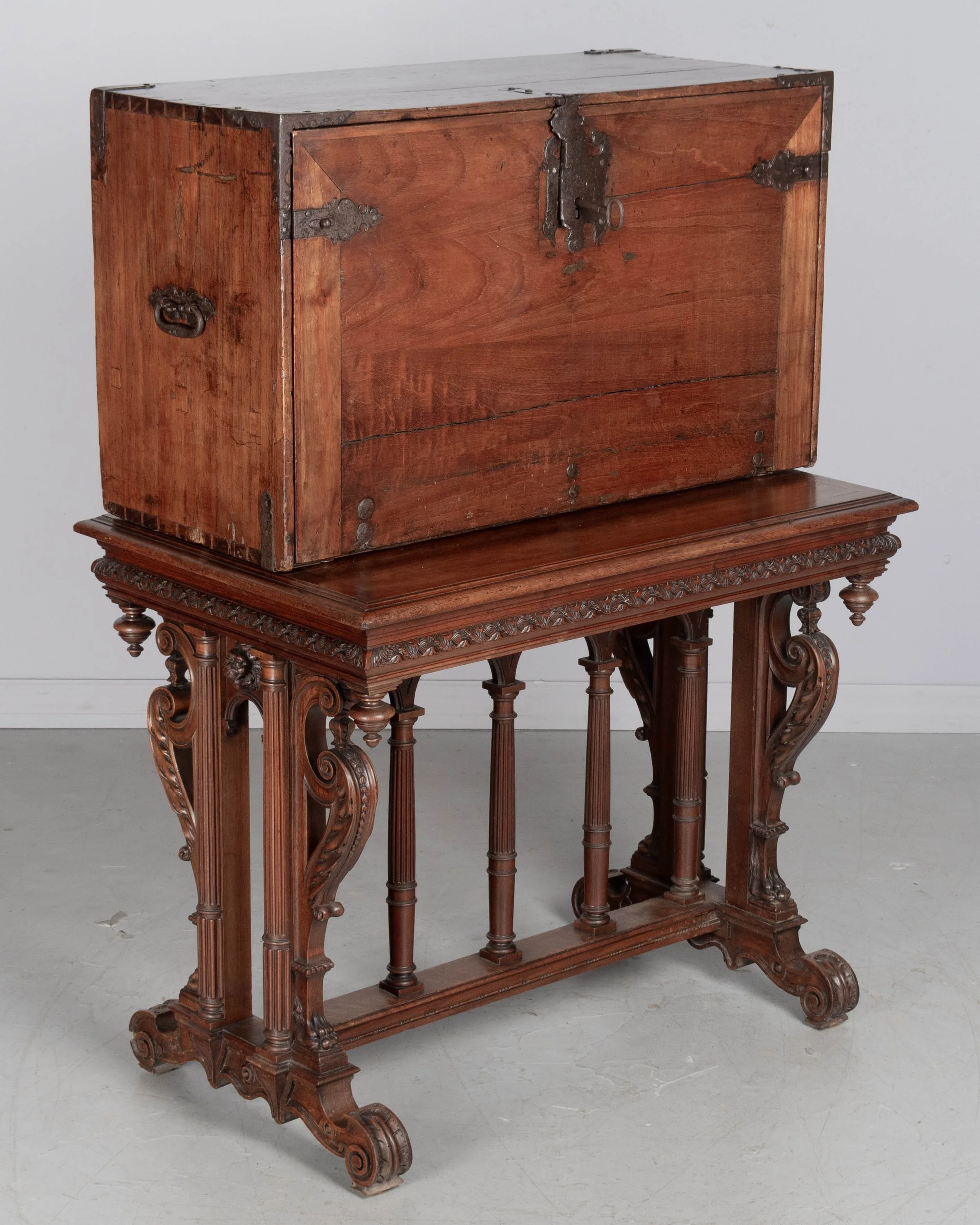An early 19th century Spanish vargueno, or portable desk, made of hand-planed solid walnut