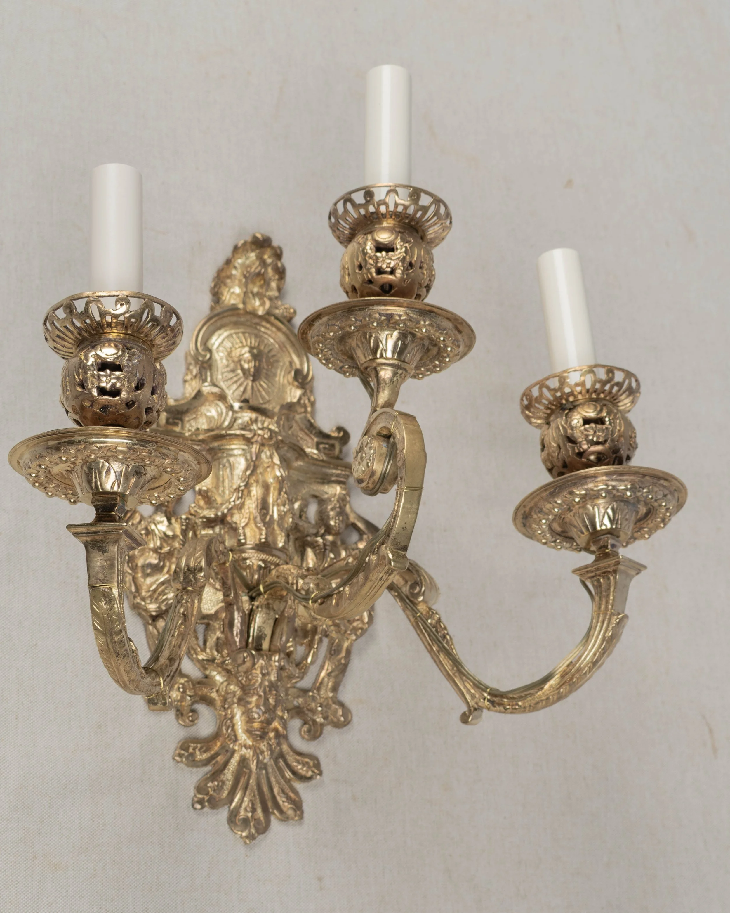 Pair of 19th Century French Baroque Cast Bronze Wall Sconces