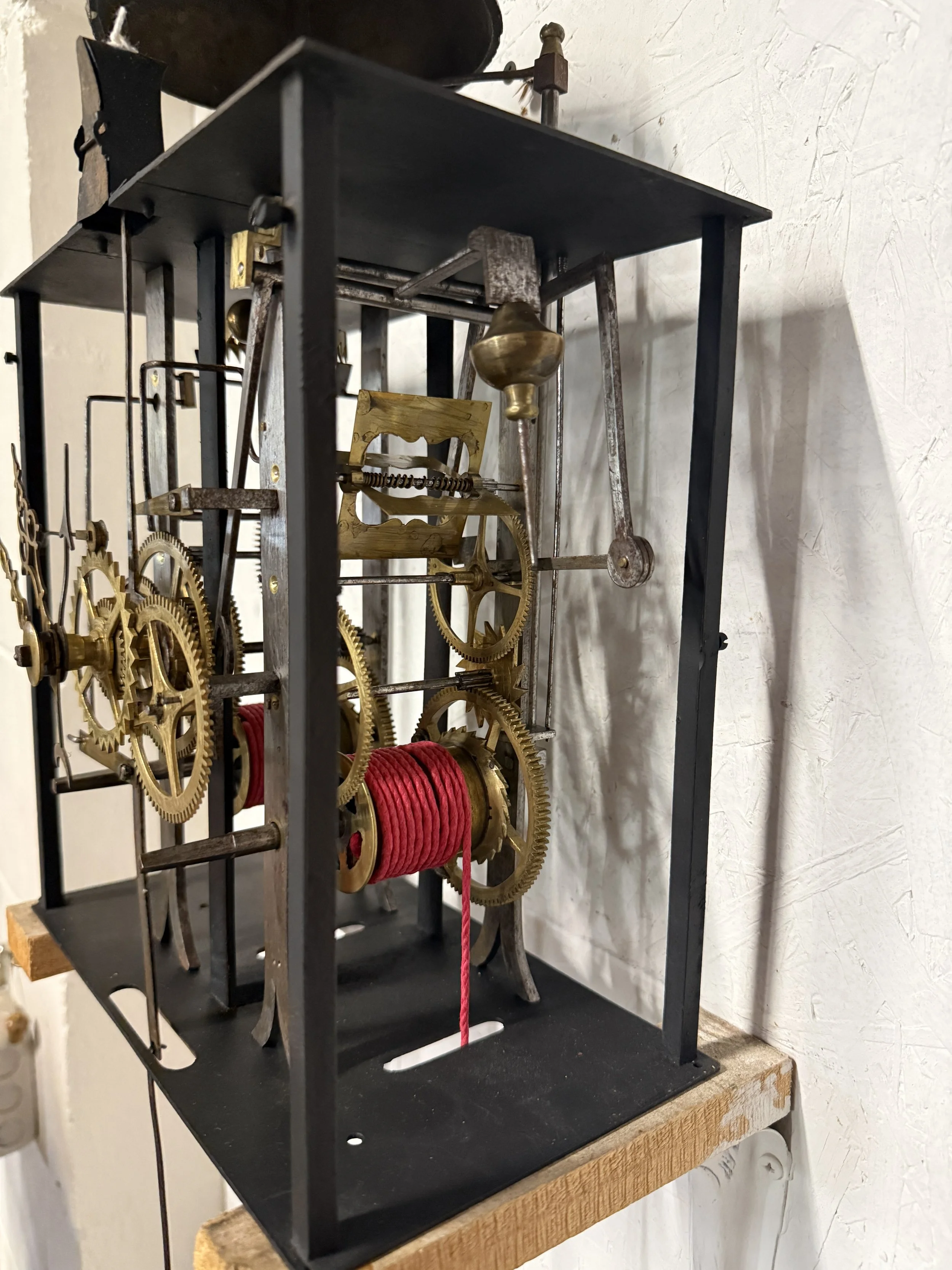 A late 19th century Morbier works for a tall case clock.