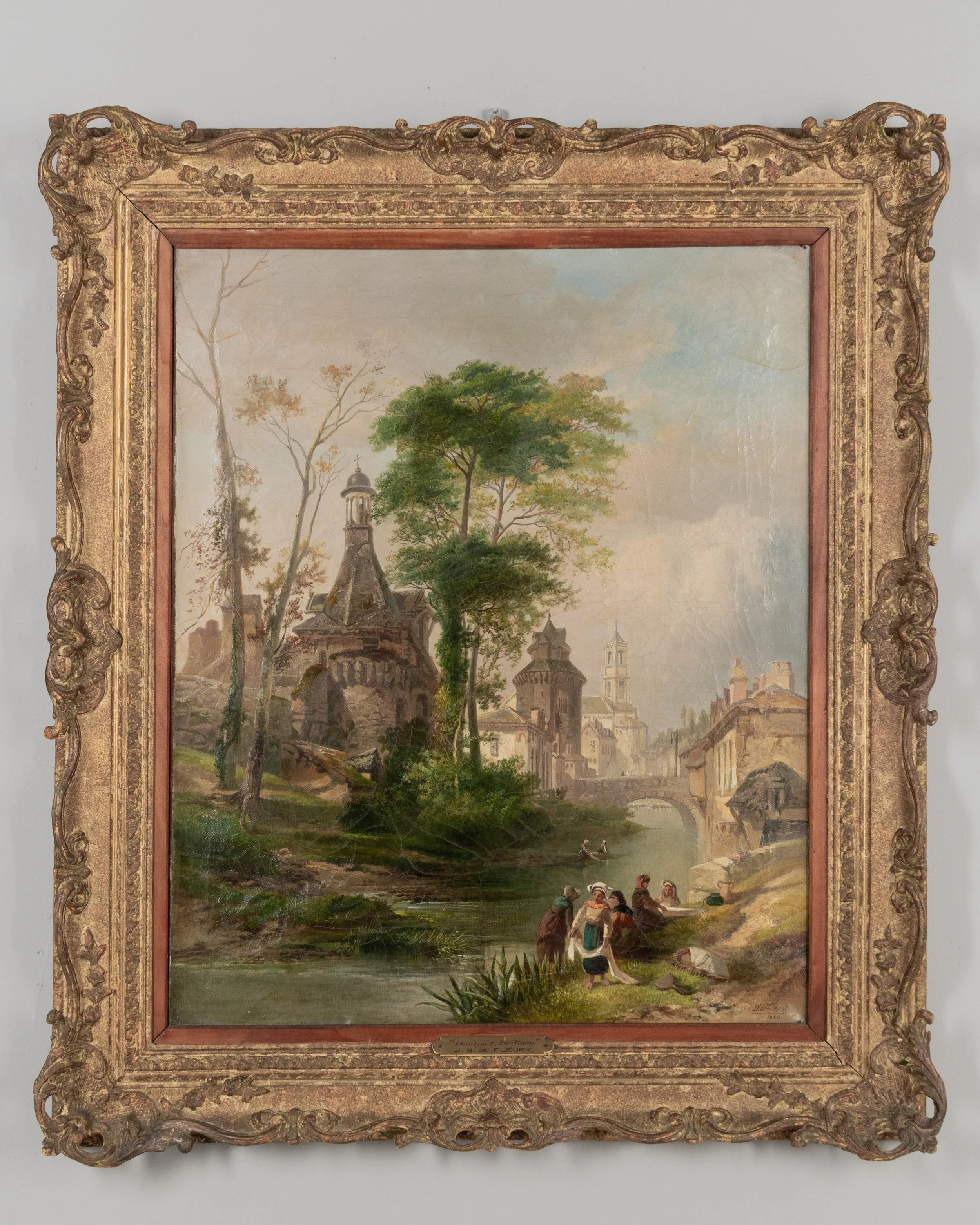 19th Century Painting by James Vivien de Fleury "Montfort, Brittany"