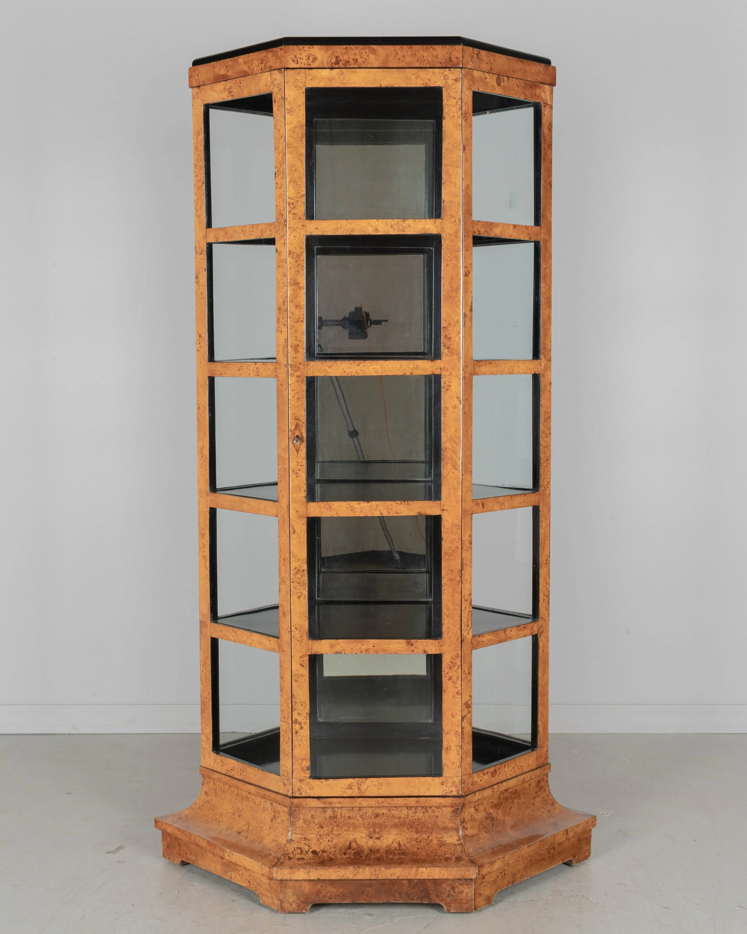 Biedermeier Hexagonal Vitrine, Elm Wood & Glass,