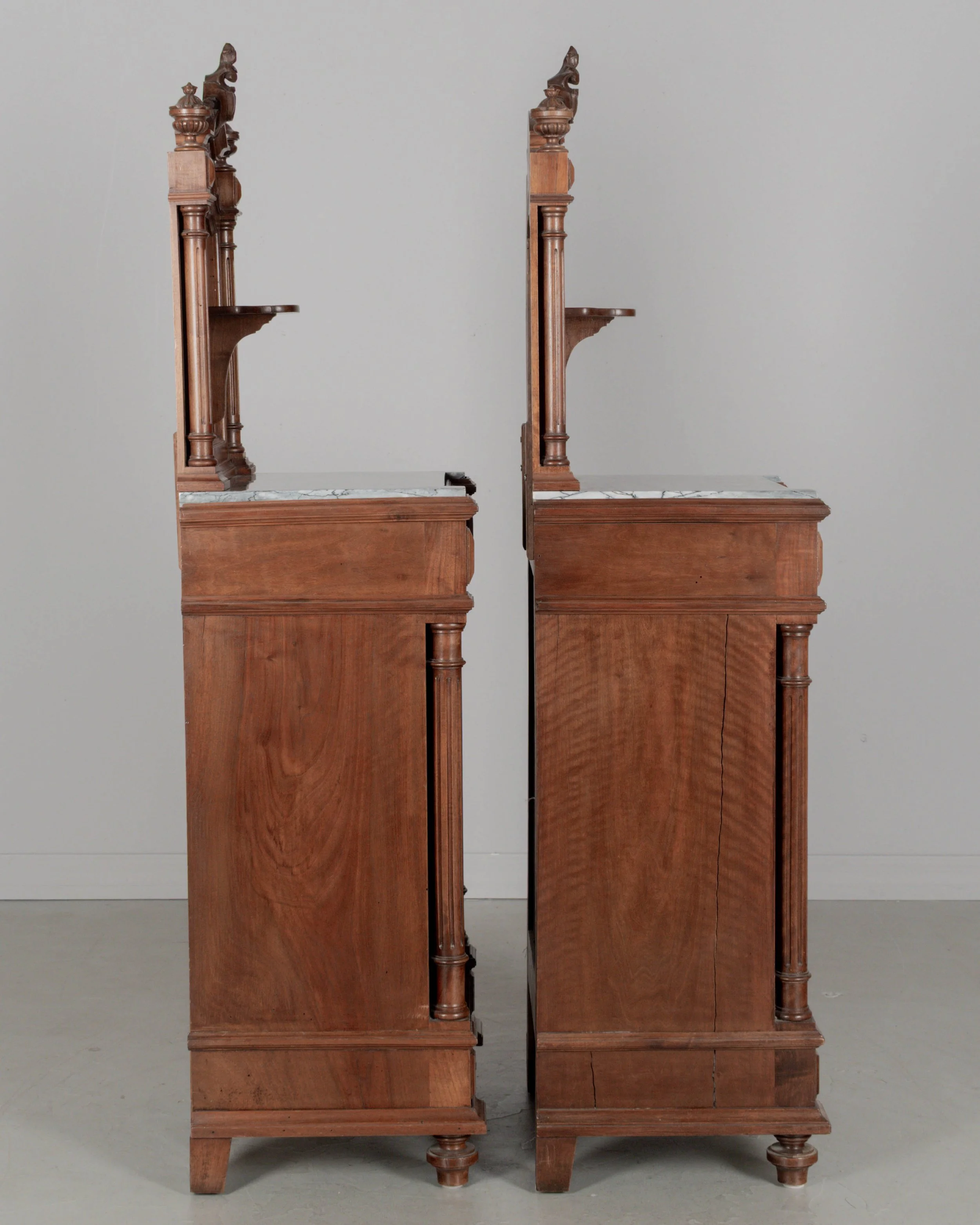 Pair of Italian Walnut Marble Top Nightstands
