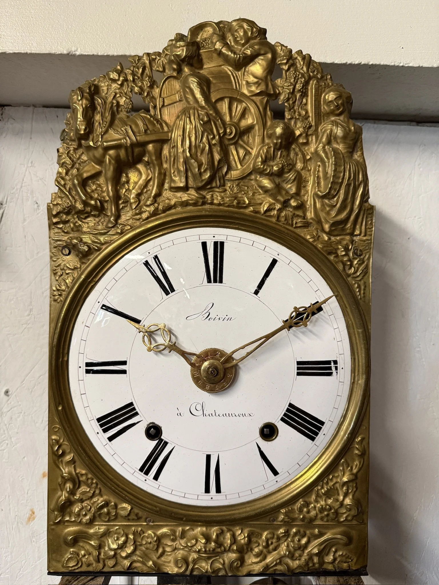 A late 19th century Morbier works for a tall case clock from Boivin at Chateauroux.