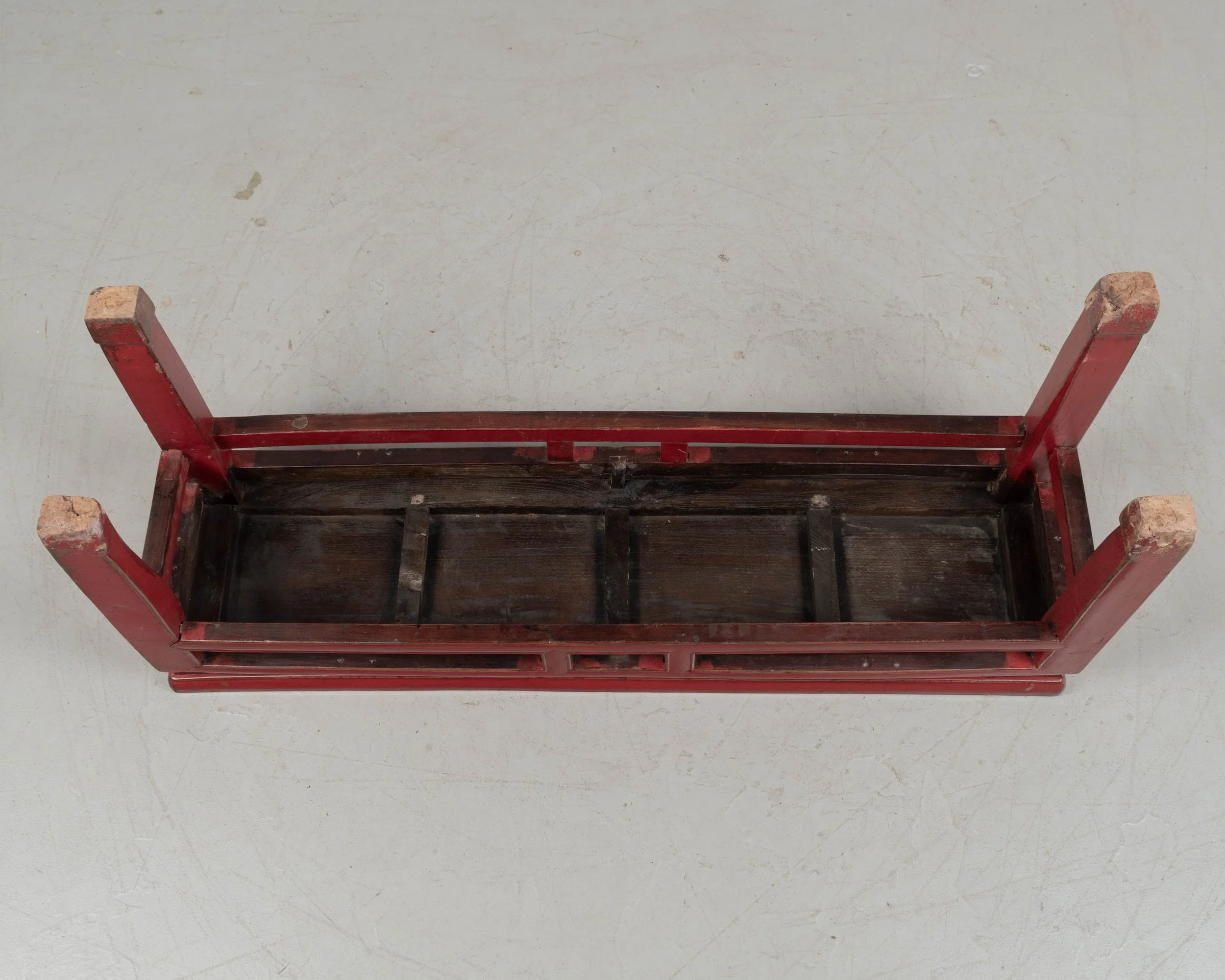 19th Century Chinese Qing Dynasty Red Lacquered Bench