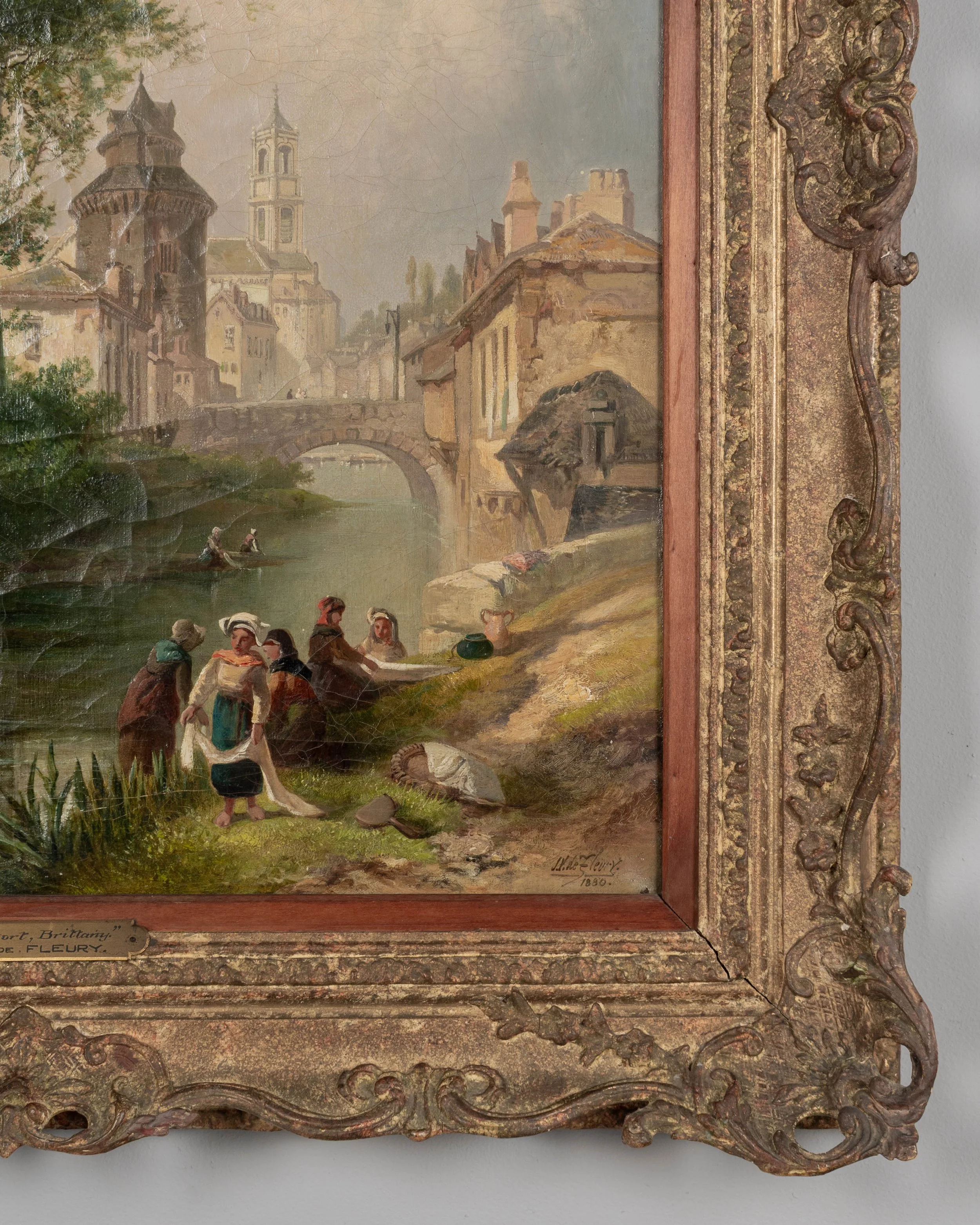 19th Century Painting by James Vivien de Fleury "Montfort, Brittany"