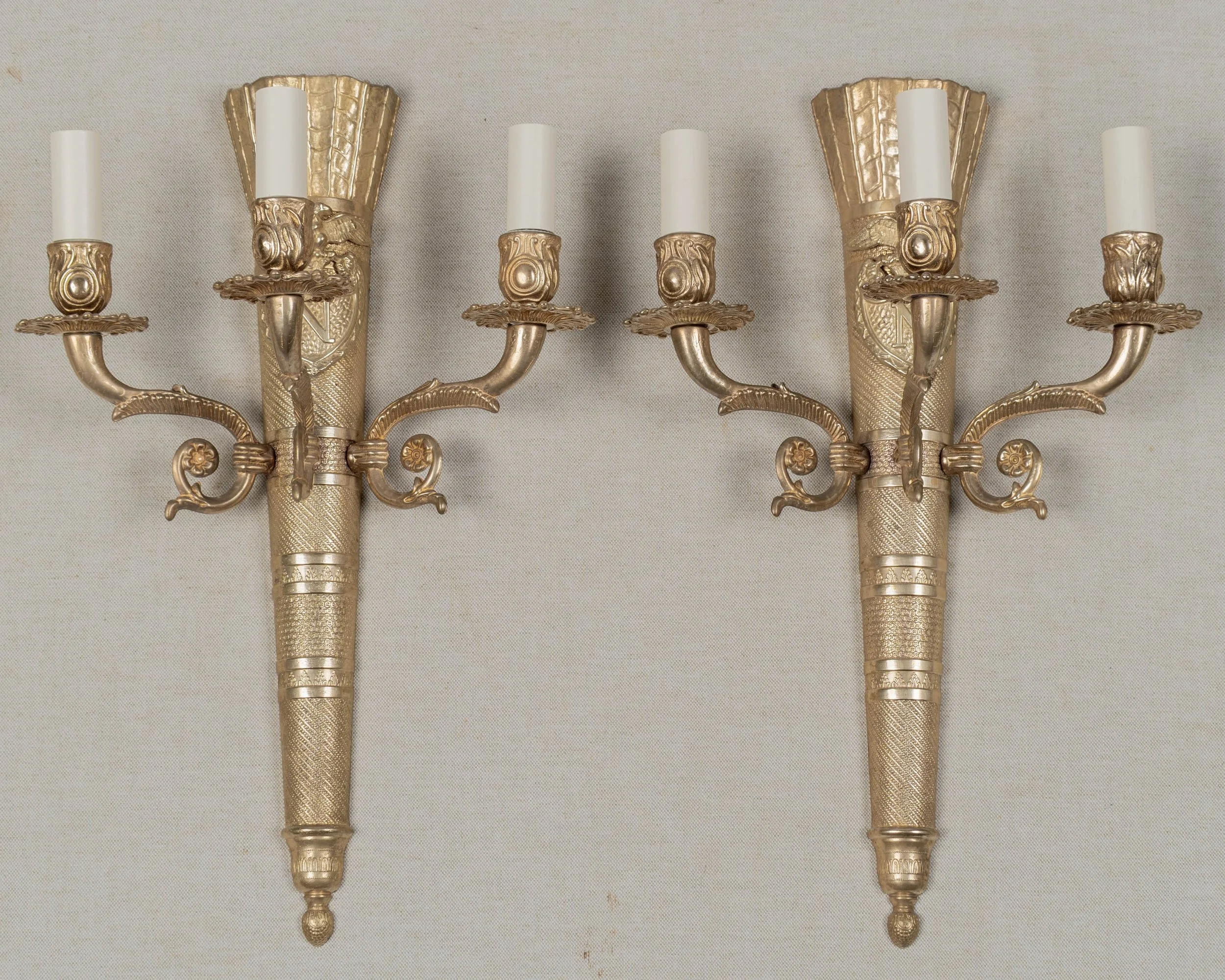 pair of early 20th Century Napoleon III style French cast bronze sconces,