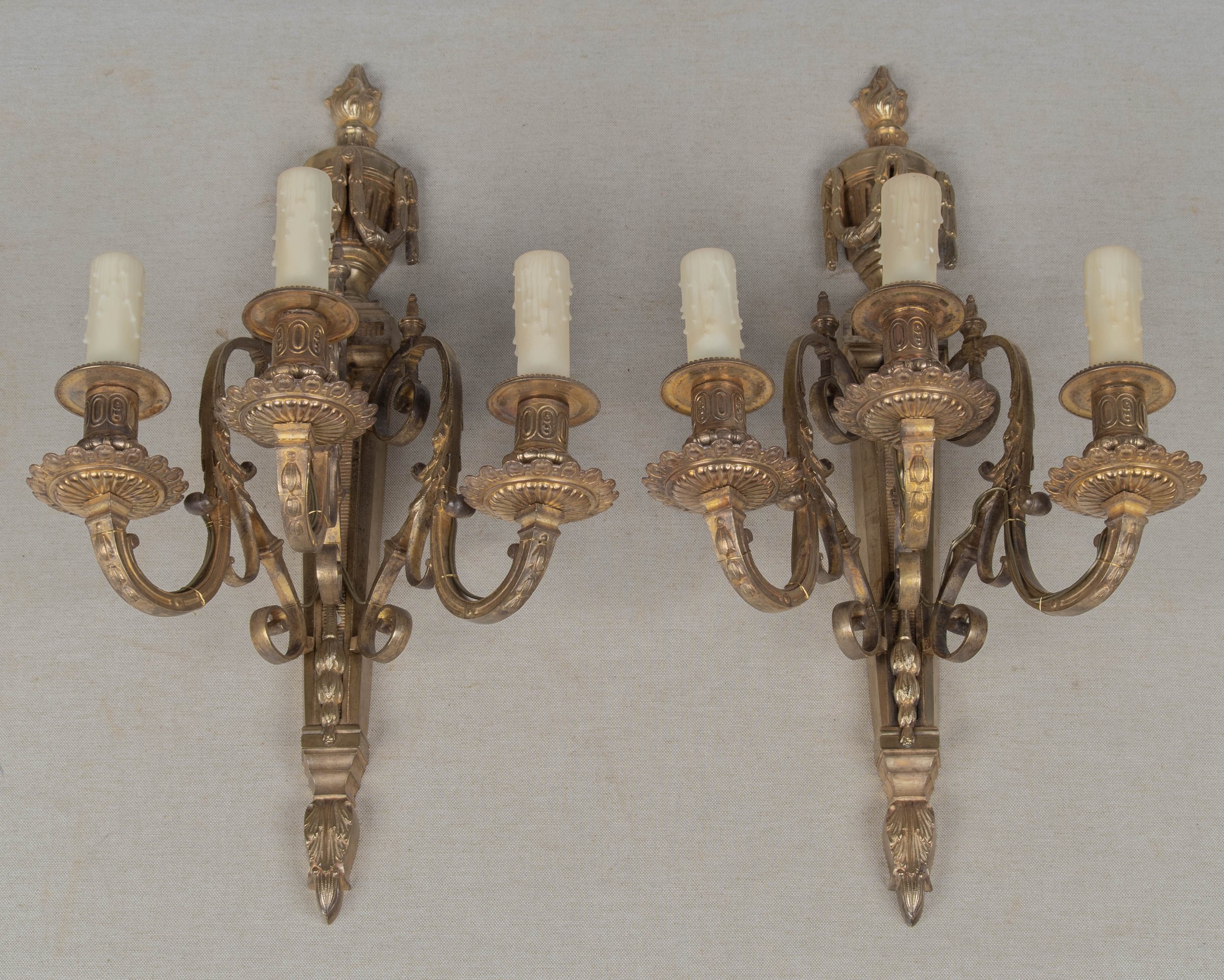 Pair of 19th Century Louis XVI Style Cast Bronze Wall Sconces