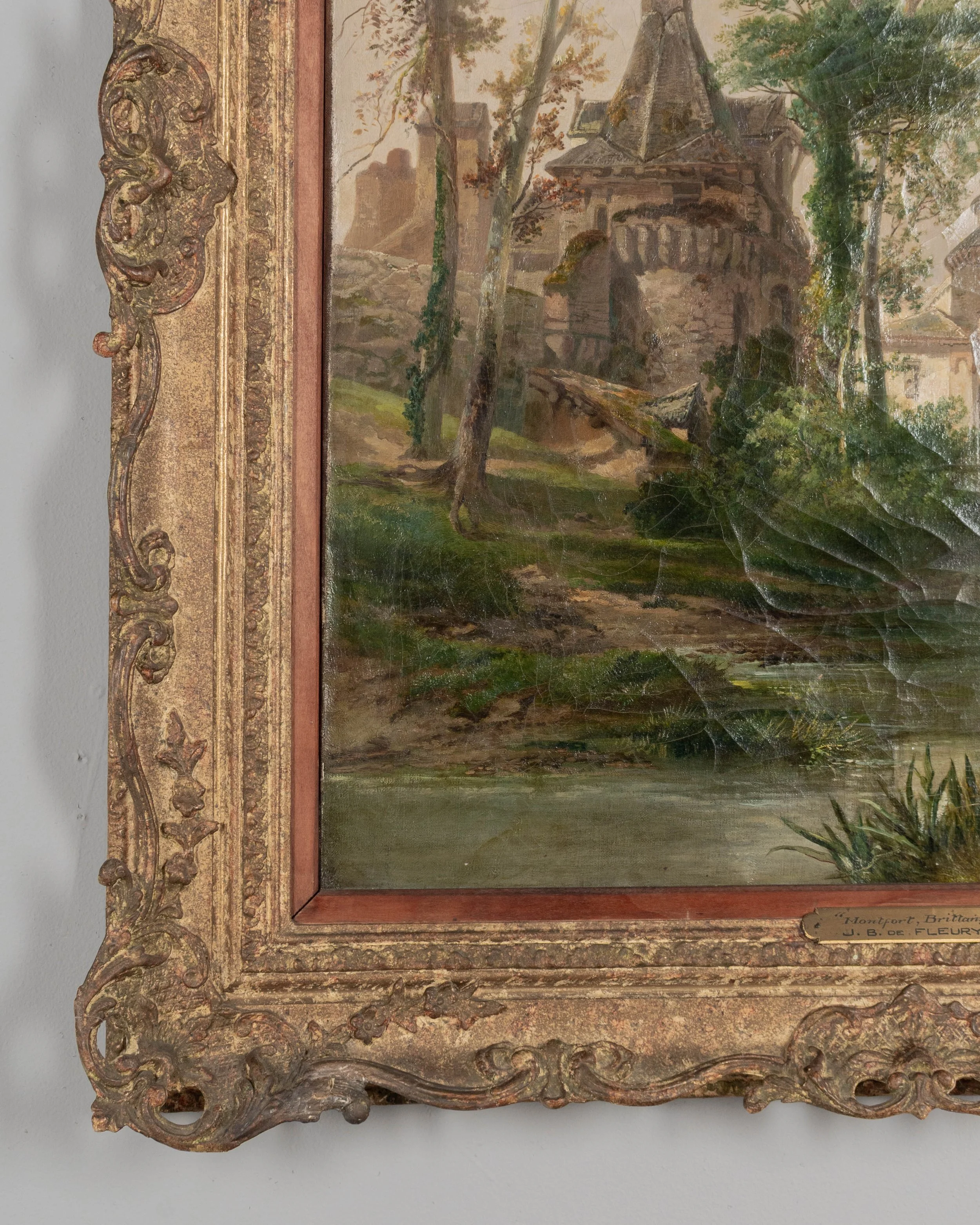 19th Century Painting by James Vivien de Fleury "Montfort, Brittany"