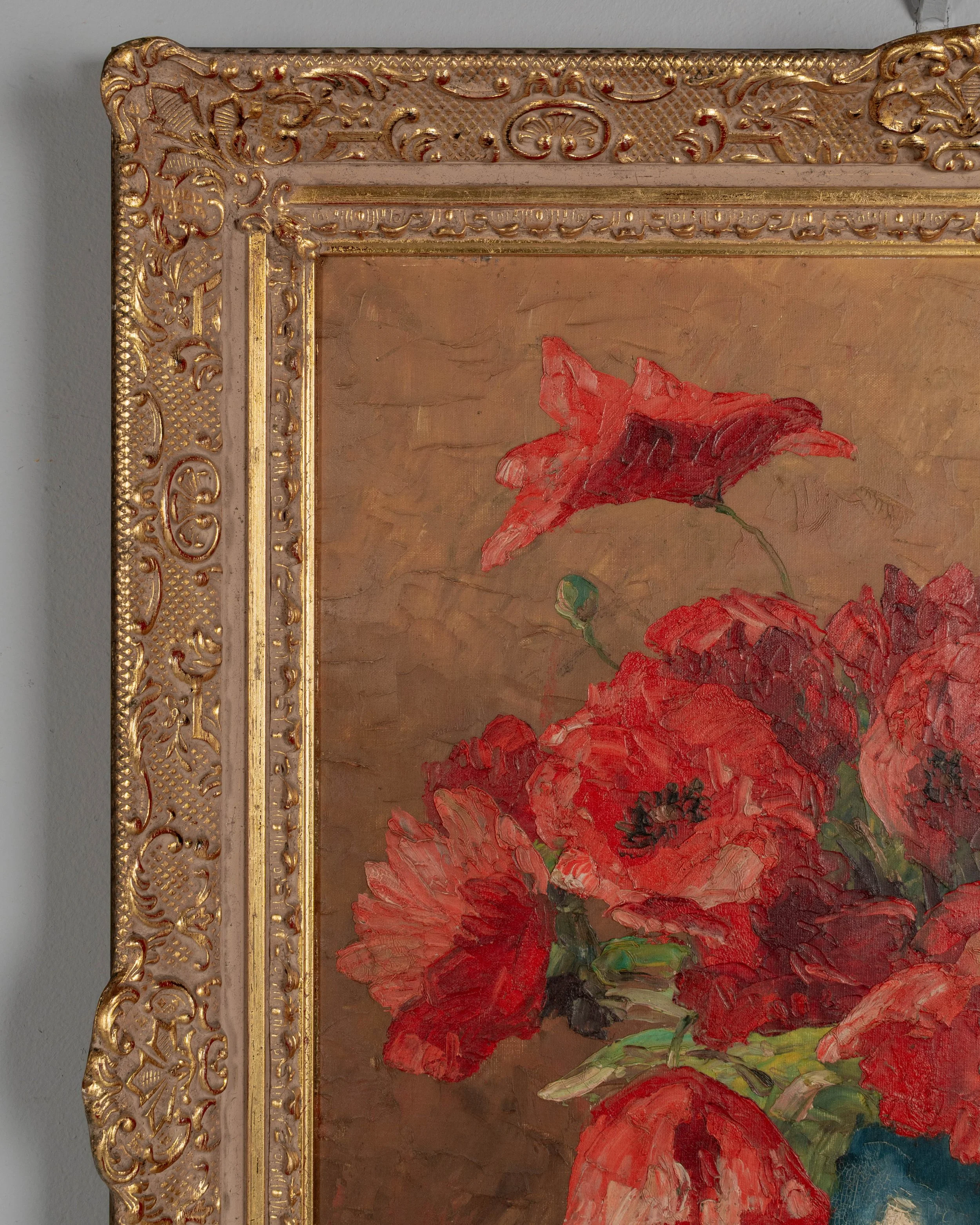 Mid-Century Floral Still Life With Poppies Painting