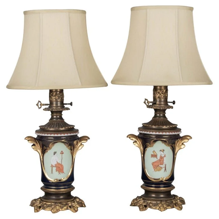 Pair of 19th Century French Vieux Paris Porcelain Lamps