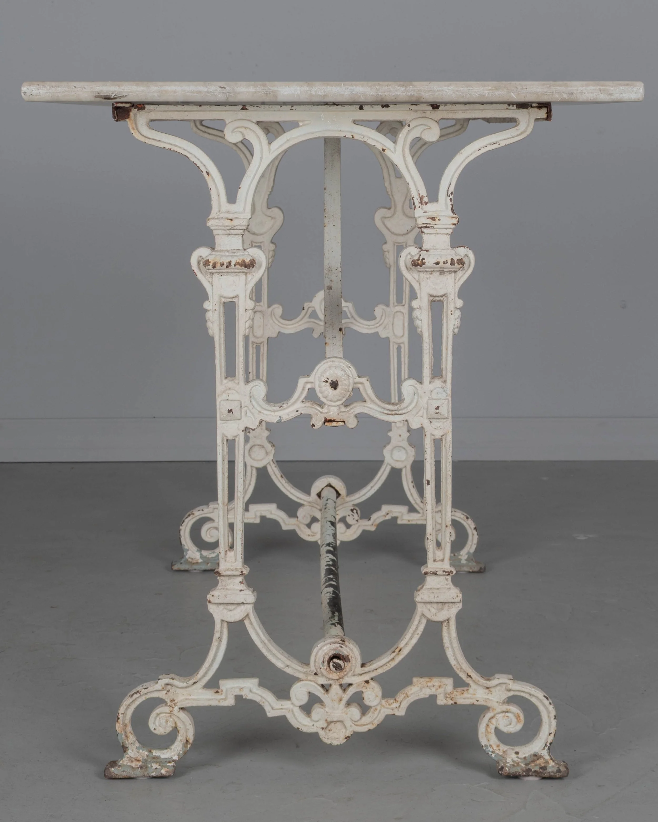 19th Century French Cast Iron Marble Top Bistro Table