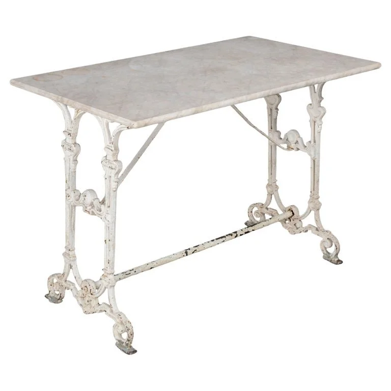 19th Century French Cast Iron Marble Top Bistro Table