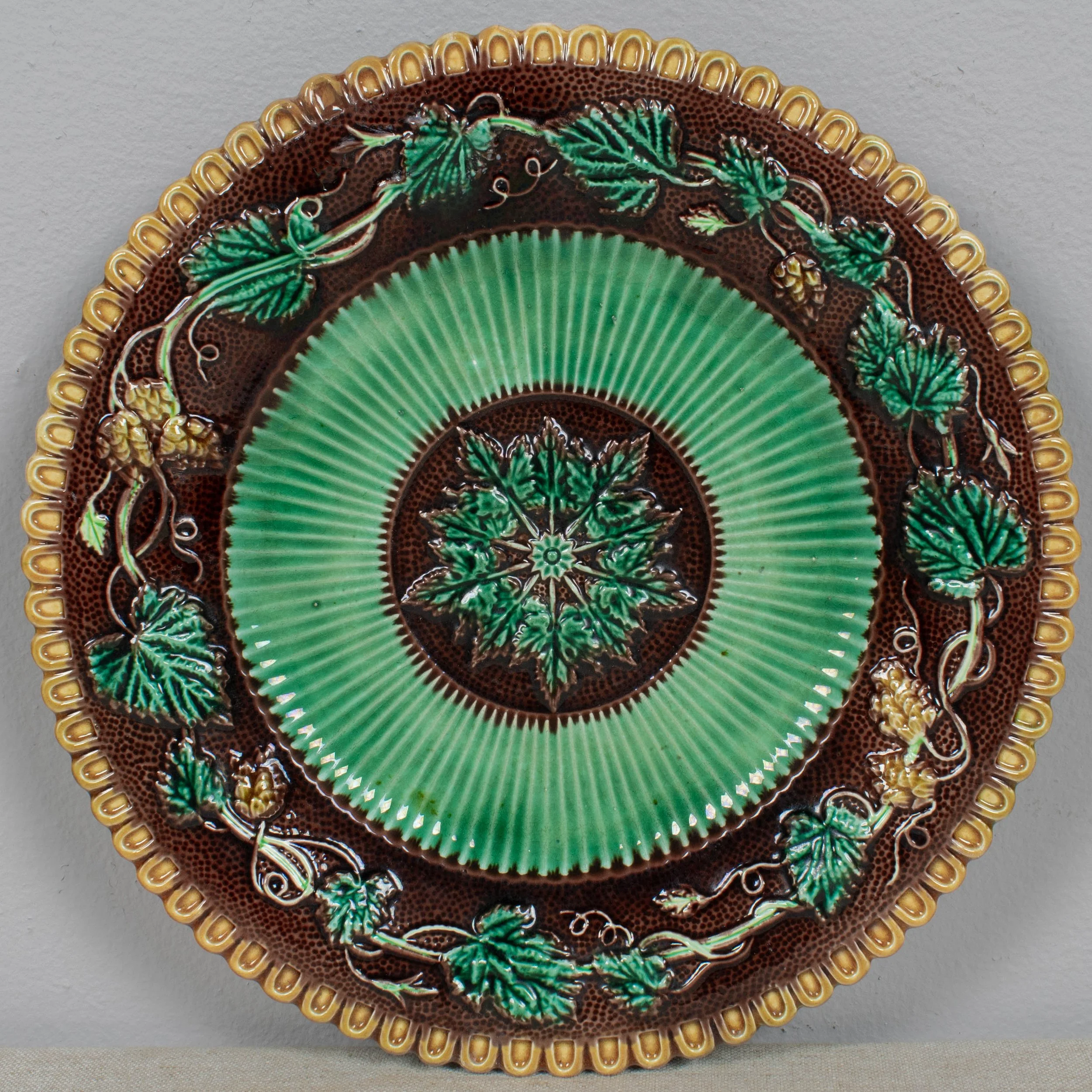 George Jones Majolica Plate, Grapevine Pattern, English, Circa 1865