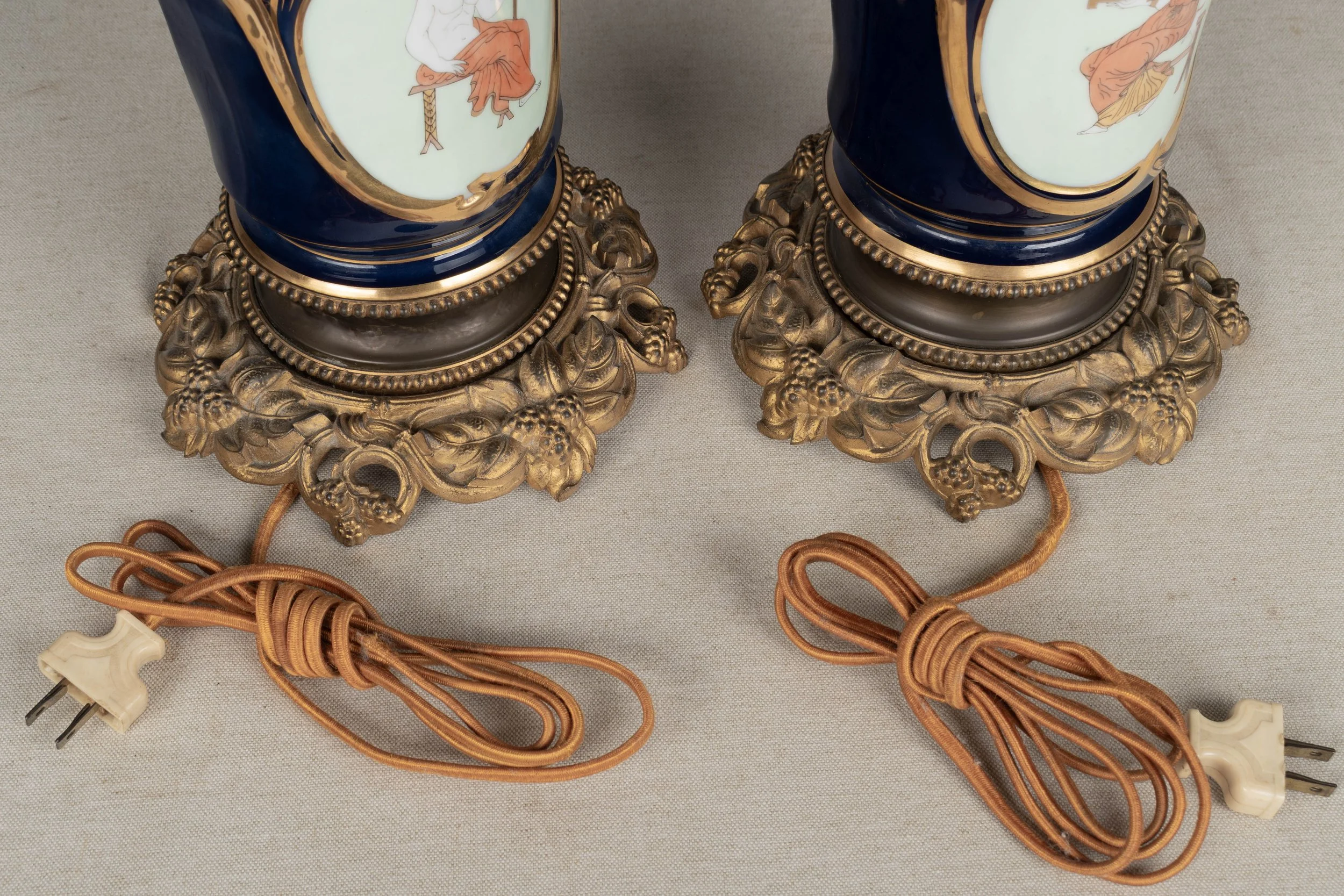 Pair of 19th Century French Vieux Paris Porcelain Lamps