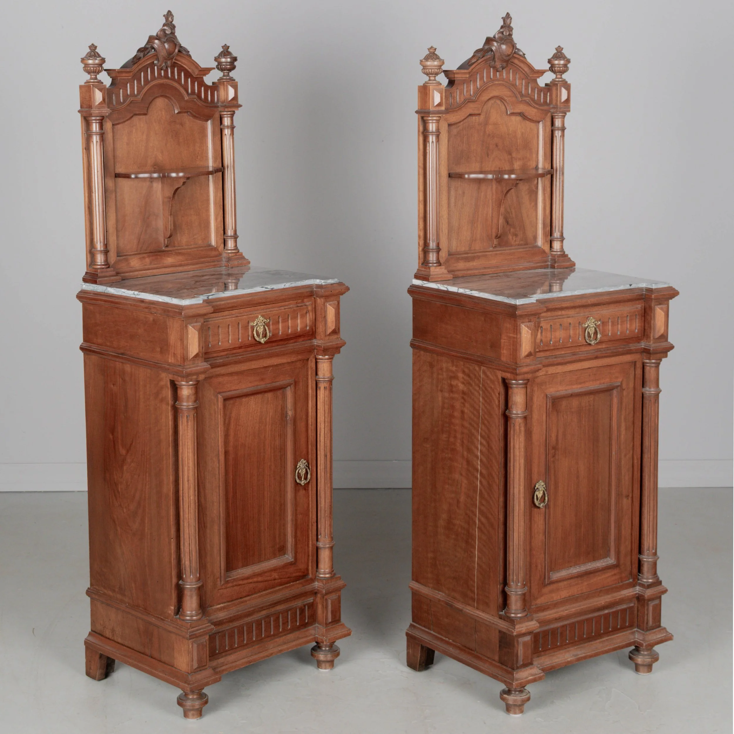 Italian Walnut Marble Top Dresser and Mirror